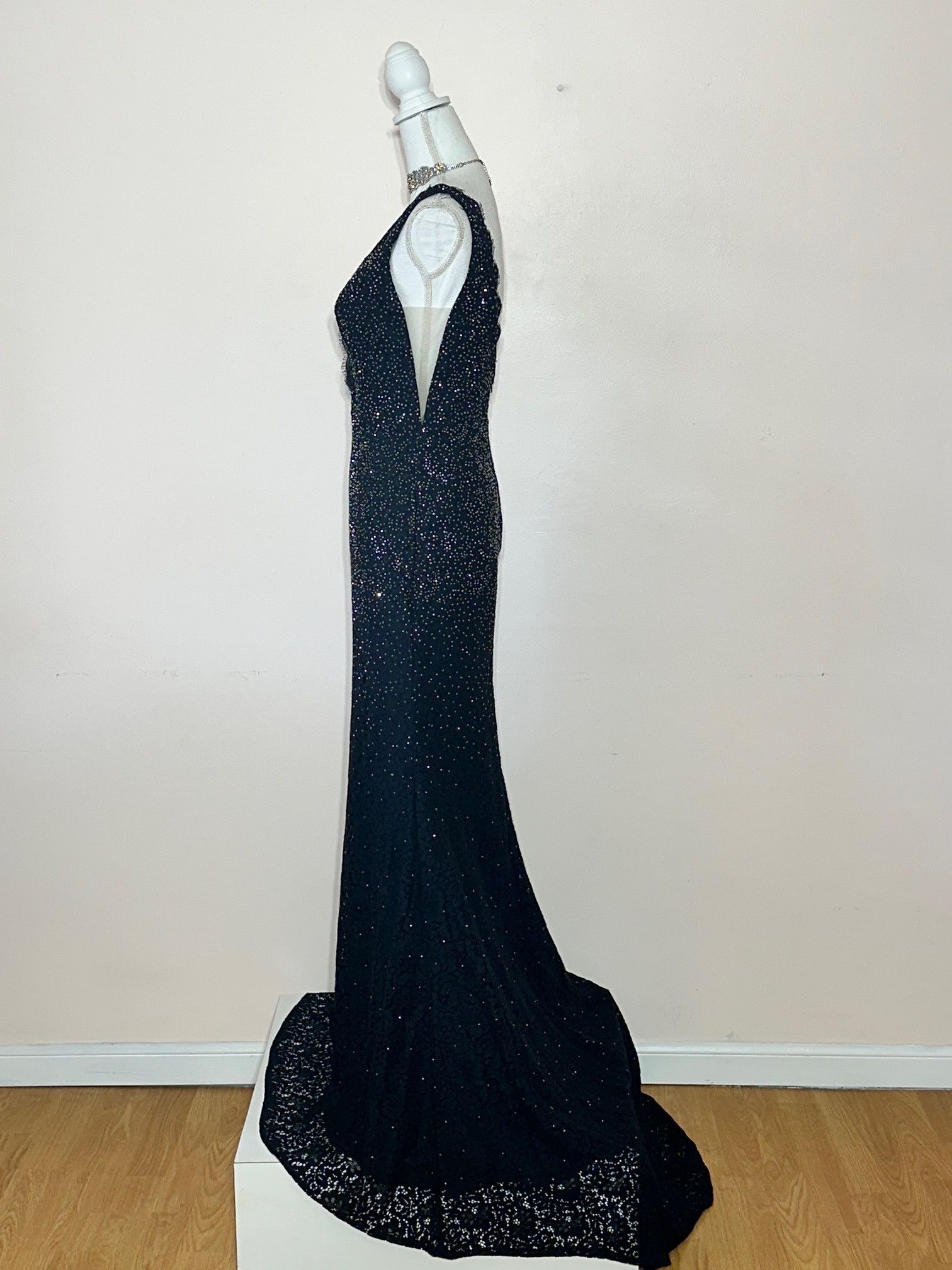 Vintage BLACK COTTON LACE MARCASITE STUDDED FIT AND FLARE GOWN Size M / US 6-8 / IT 42-44 - 5 Thumbnail