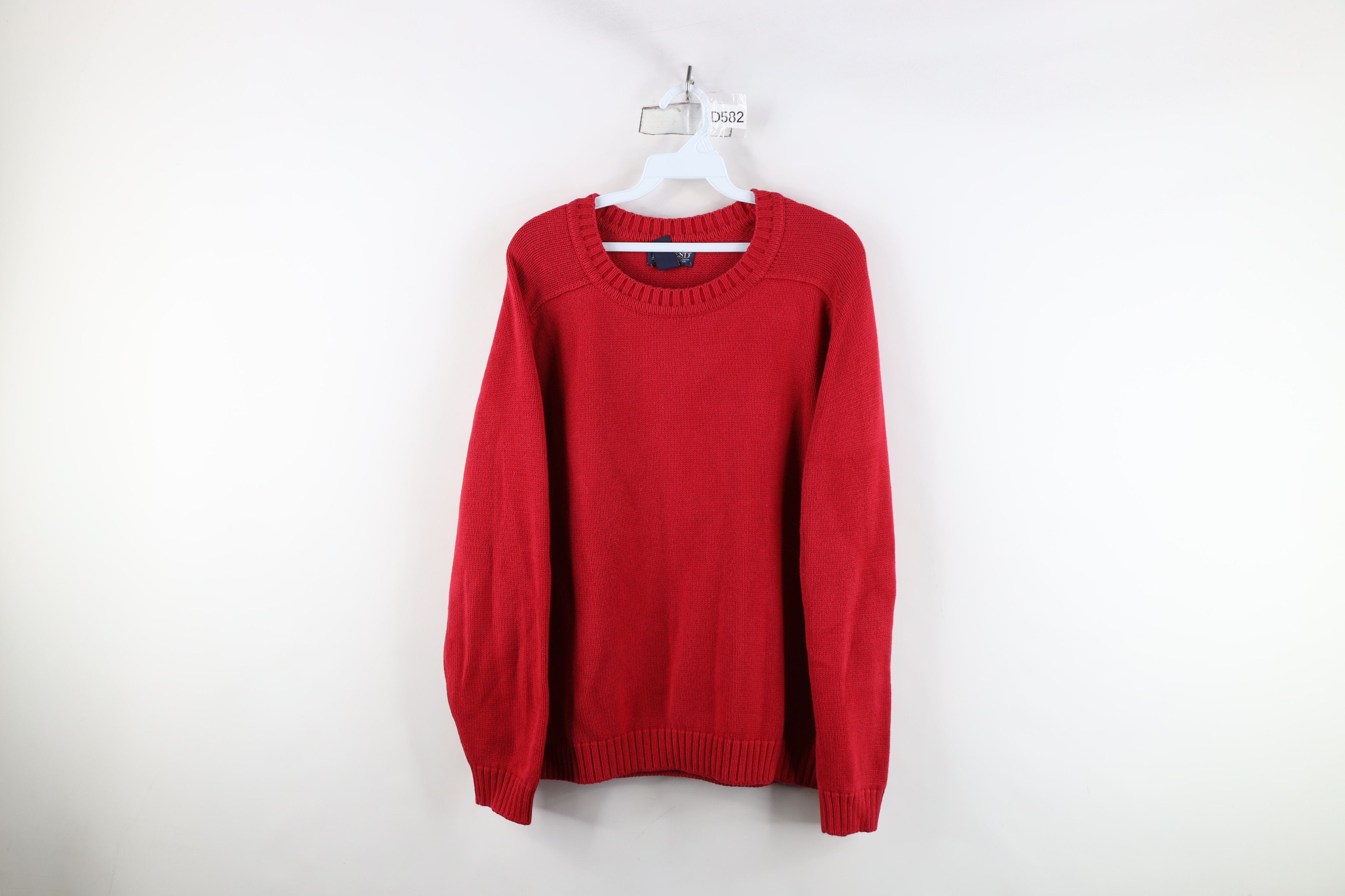 Lands' End × Vintage Vintage 90s Lands End Blank Cotton Knit Sweater Red USA Size L / US 10 / IT 46 - 1 Thumbnail