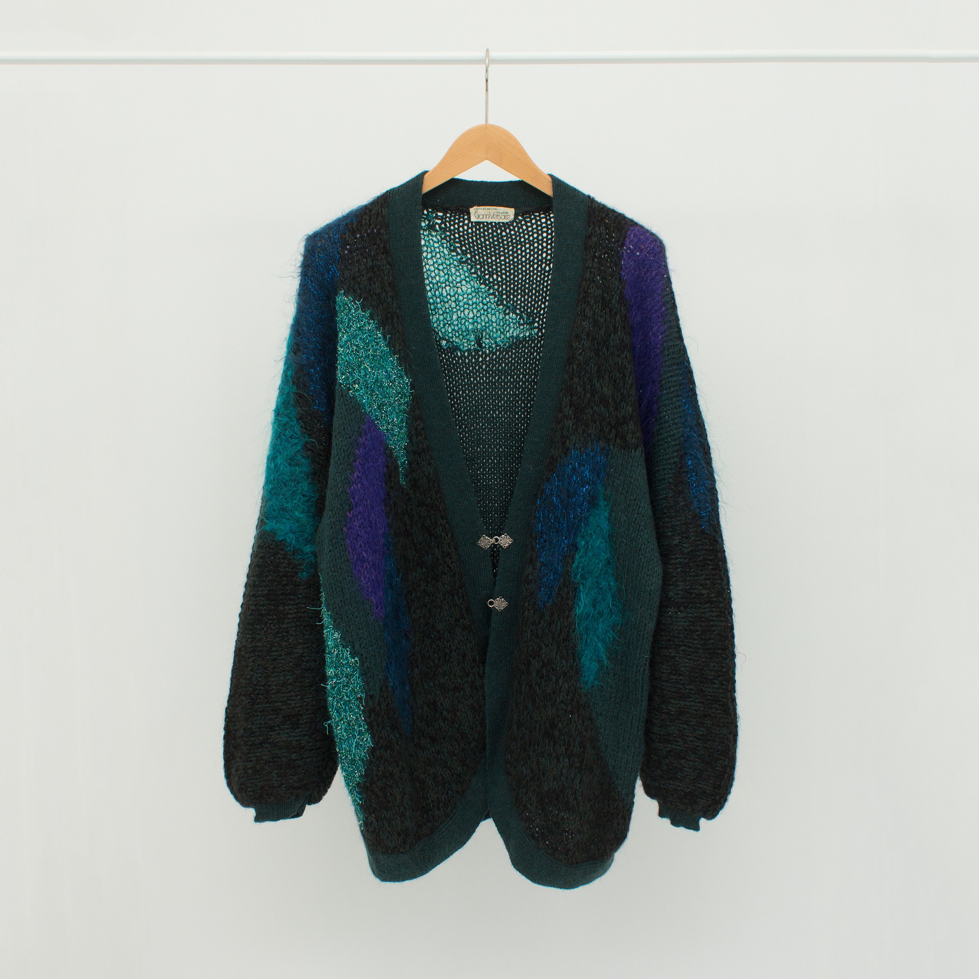 Versace Vintage Handmade Mohair Cardigan Gianni Versace Yarn Tag 80s Size ONE SIZE - 5 Thumbnail