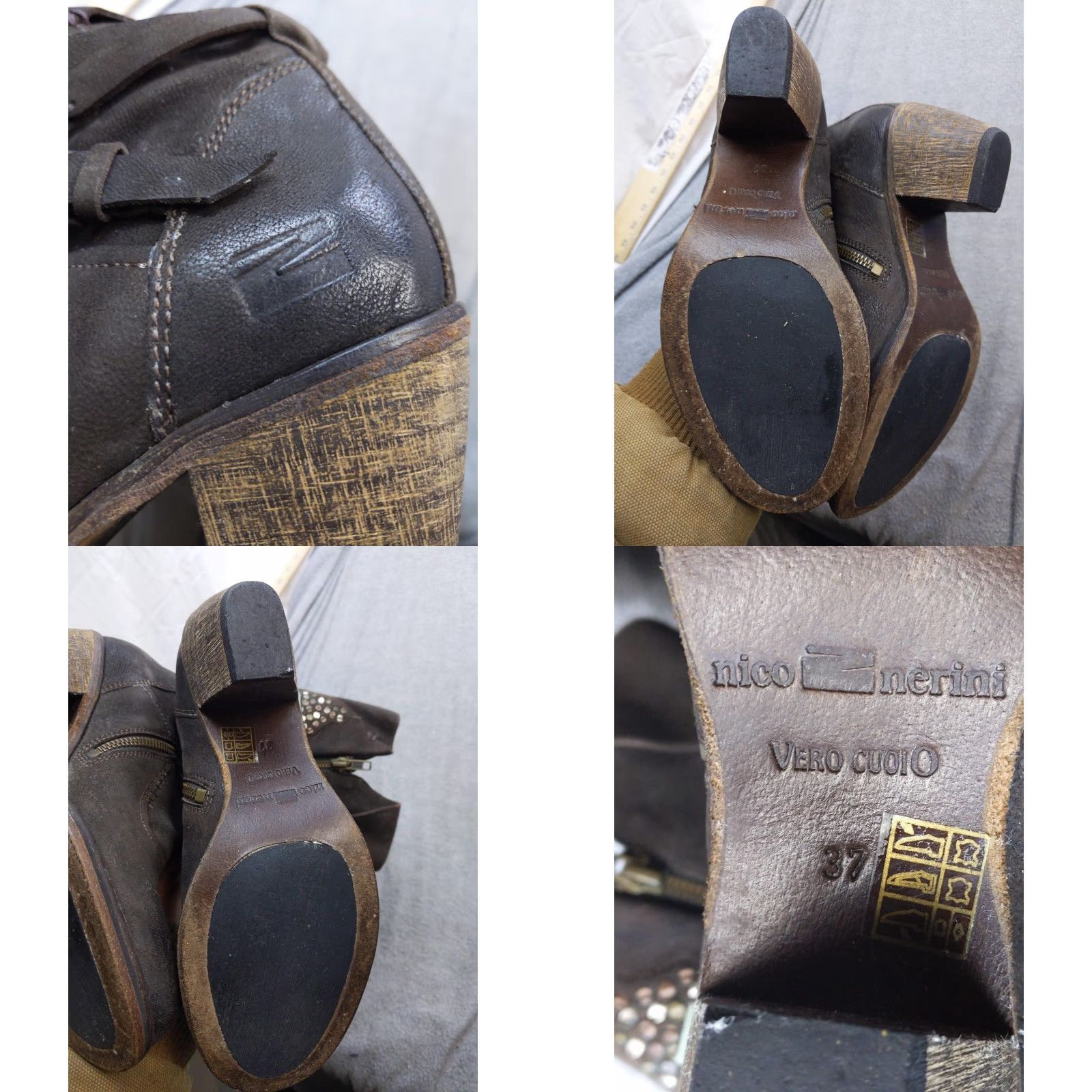 Vintage Nico Nerini Boots Womens 6.5 Brown Leather Mid Calf Zip Studded Biker Boots Size US 7 / IT 37 - 8 Thumbnail