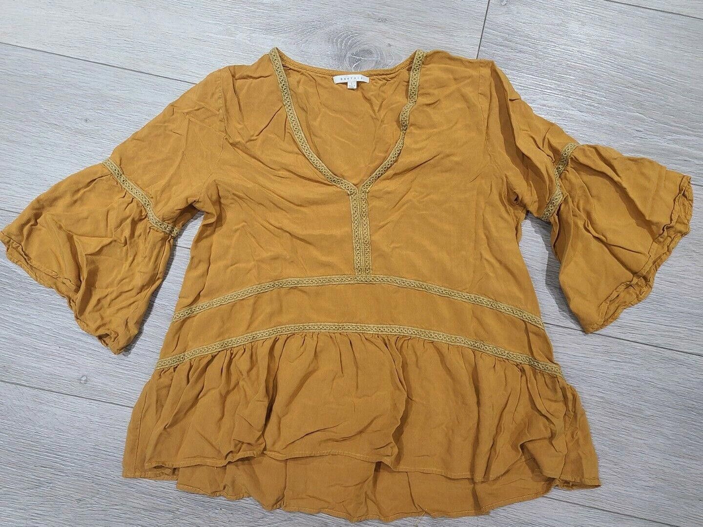 Designer Baevely Top Large Mustard Peasant Boho Hippie Bell Sleeve Size L / US 10 / IT 46 - 1 Thumbnail