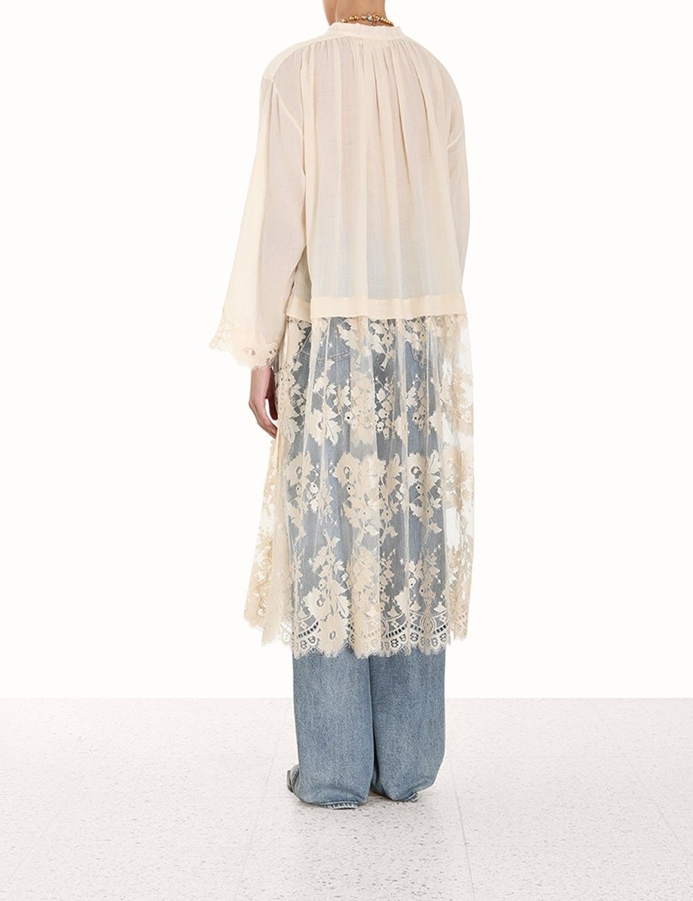 Zimmermann oc11z0225 Luminosity Lace Shirt Dress in Beige Size M / US 6-8 / IT 42-44 - 4 Thumbnail