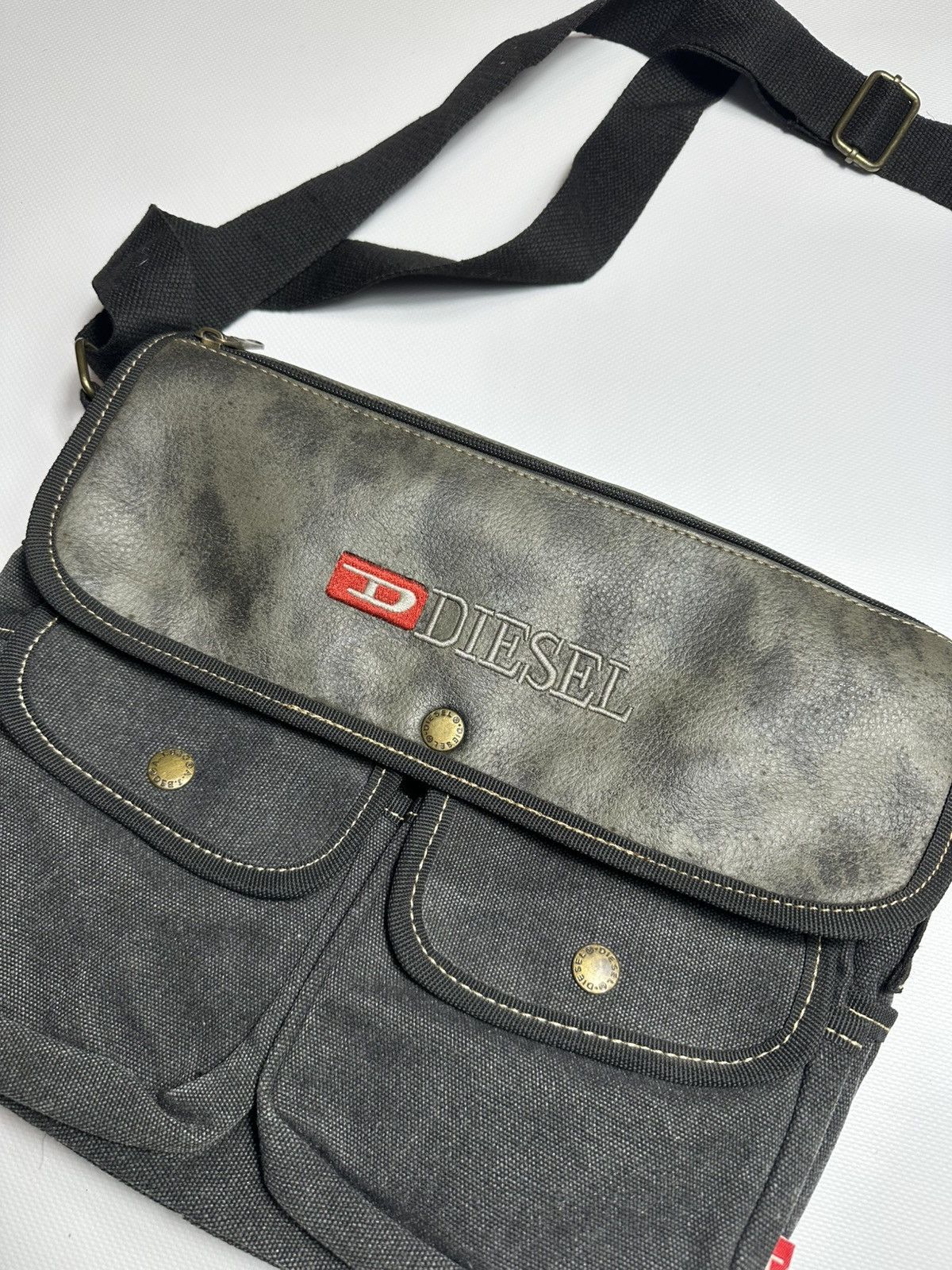 Vintage Diesel Messenger Bag (Black & Distressed Leather)