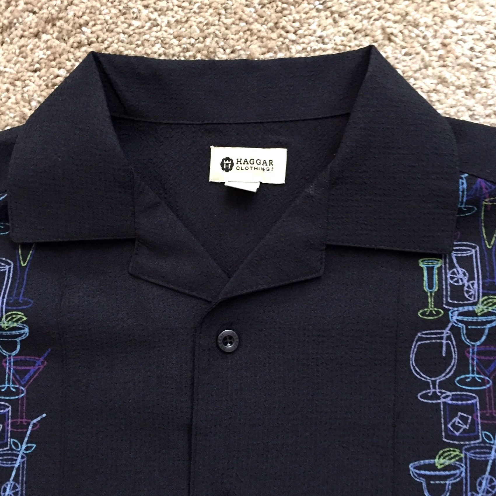 Haggar Haggar Shirt Mens S Black Cocktail Drinks Pattern Short Sleeve Button-Up Geometric, Pattern, Black, Haggar, Button-Up, Short Sleeve, Men's Shirt Size US S / EU 44-46 / 1 - 2 Thumbnail