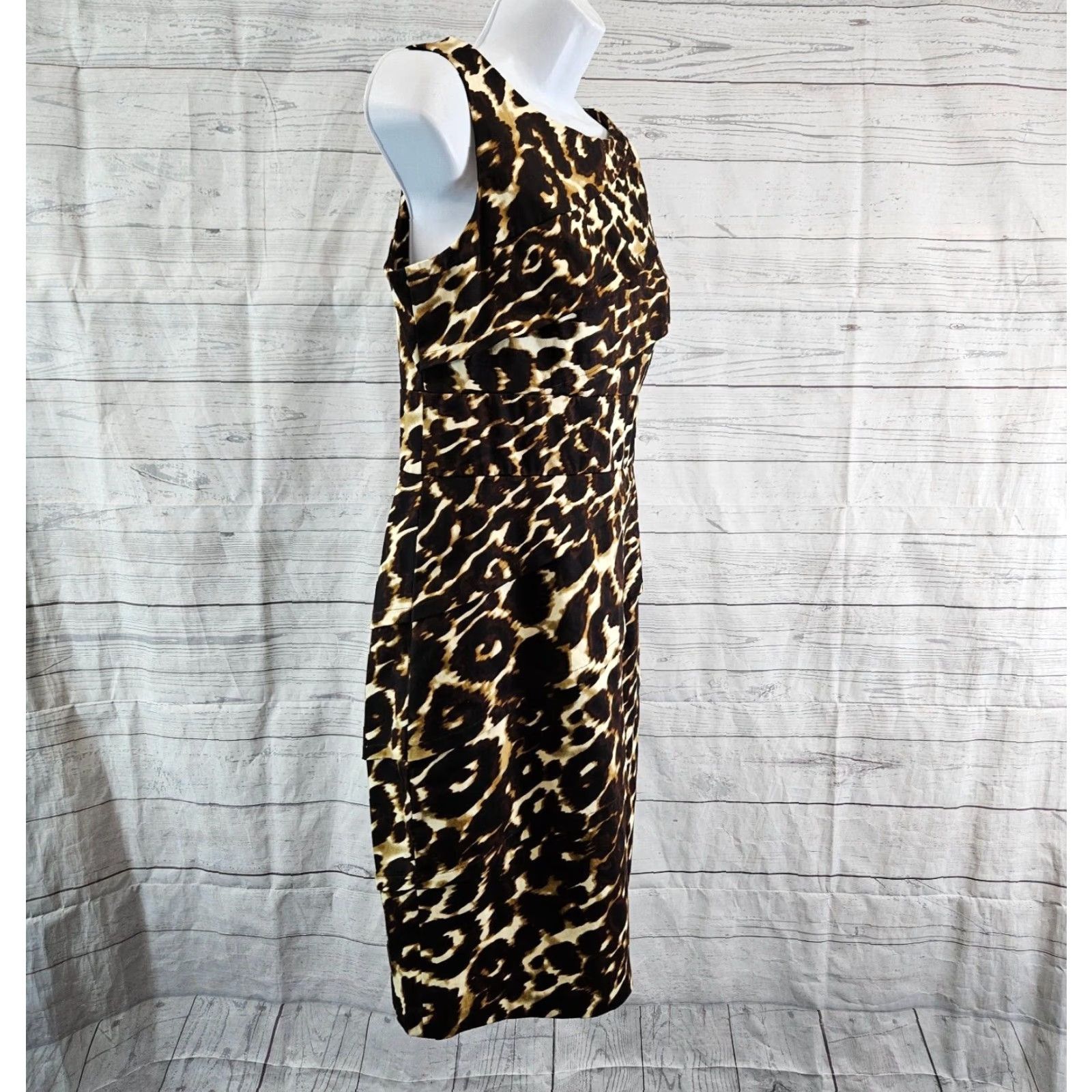 Calvin Klein Calvin Klein Womens Dress Sz 10 Black Brown Animal Print Sleeveless Cotton Blend Size L / US 10 / IT 46 - 3 Thumbnail