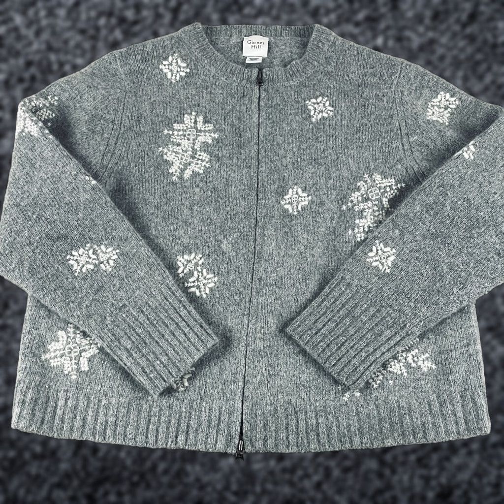 Vintage VINTAGE Garnet Hill Sweater Womens Large Gray Wool Angora Quiet Luxury Ski Full Zip E214 Size L / US 10 / IT 46 - 1 Thumbnail