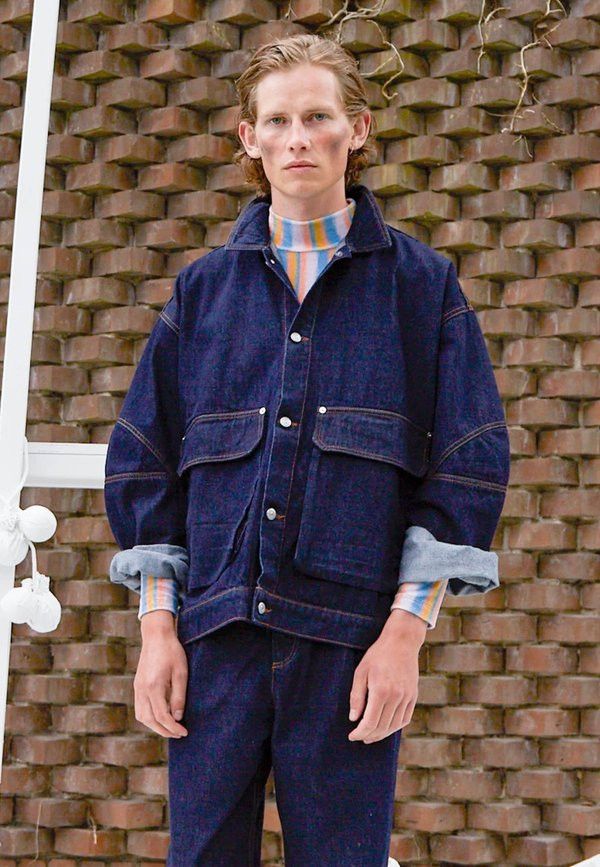 image of Avant Garde Henrik Vibskov Match Box Denim Jacket in Dark Denim, Men's (Size Medium)