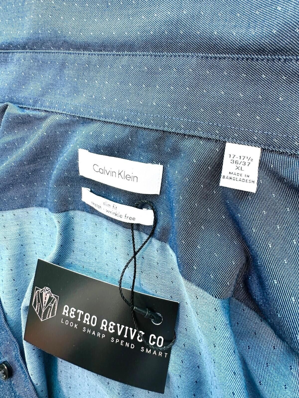 Calvin Klein Calvin Klein Shirt Men's UK Size XL Blue Polka Dot Slim Fit Size 44R - 12 Thumbnail