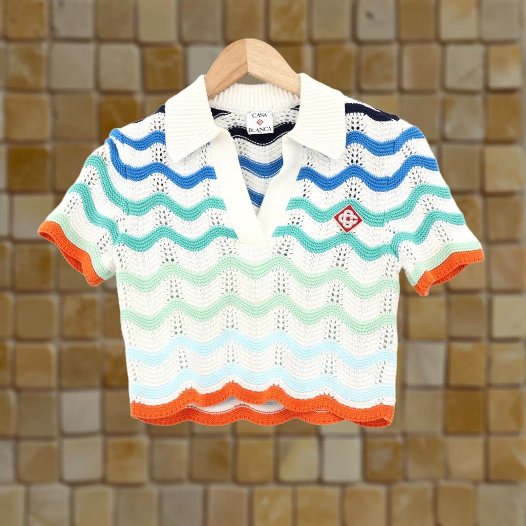 Casablanca Casablanca Women’s Polo Top Cropped Crocheted Multi Color XS Crochet Short Sleeve Polo Shirt Womens Varsity Casual Party/Cocktail Top Size XS / US 0-2 / IT 36-38 - 1 Thumbnail