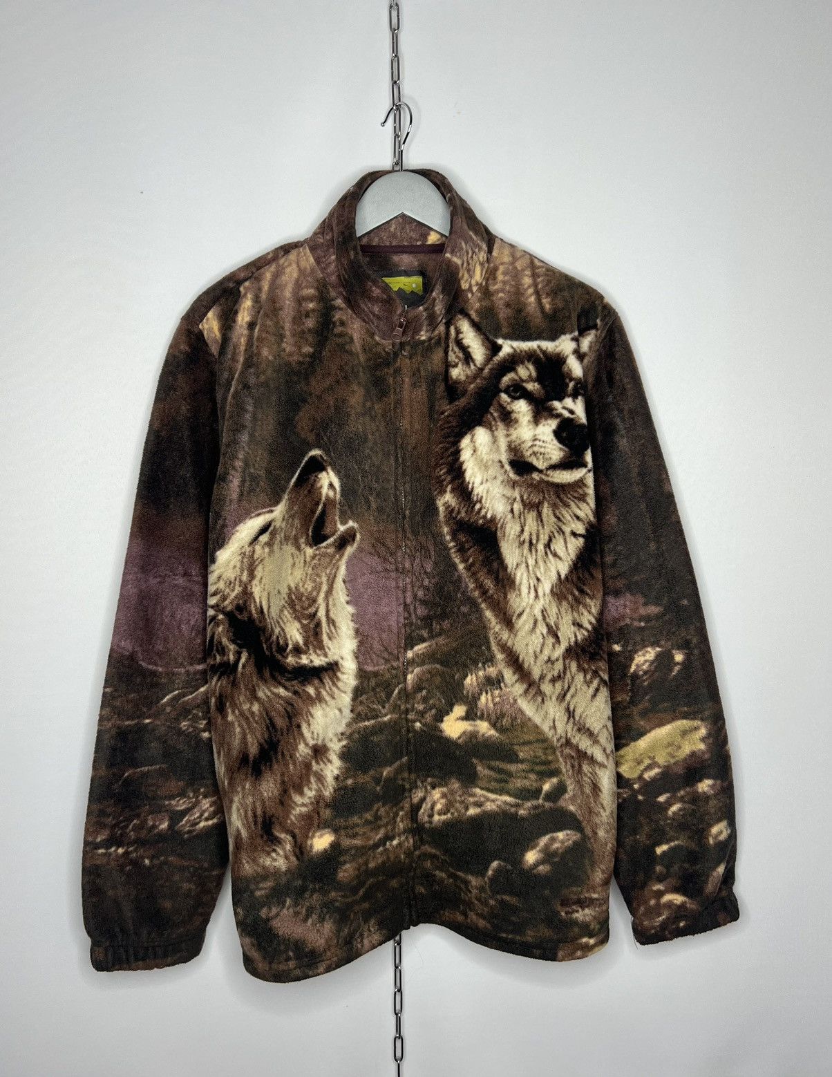 🐺 Rare Vintage Wolves Full Zip Fleece Jacket Big Logo Y2K 🐺