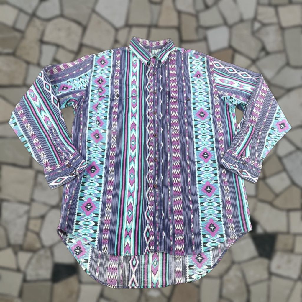 Vintage VINTAGE Frontier Series Shirt Men Large Southwestern Aztec Geometric Cotton Long Sleeve Button-Up 90s Size US L / EU 52-54 / 3 - 1 Thumbnail