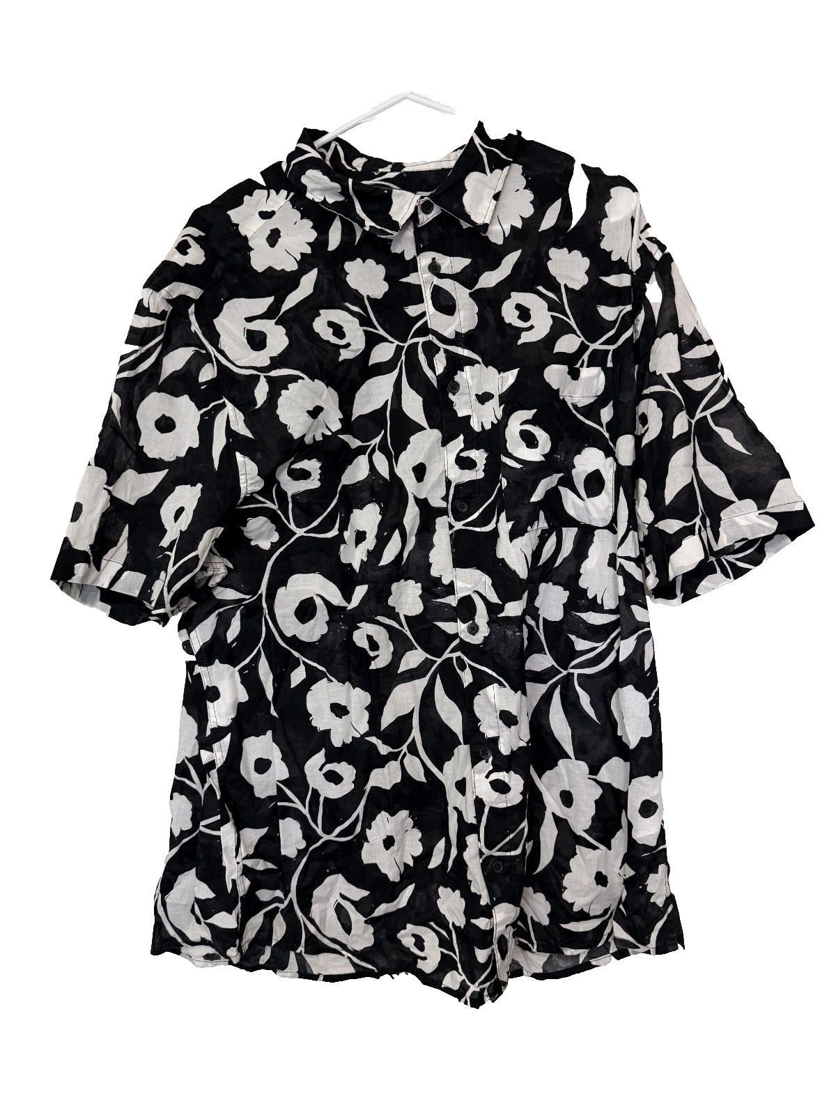 H&M H&M Black White Floral Print Button Down Shirt Mens 2XL Size US XXL / EU 58 / 5 - 1 Thumbnail