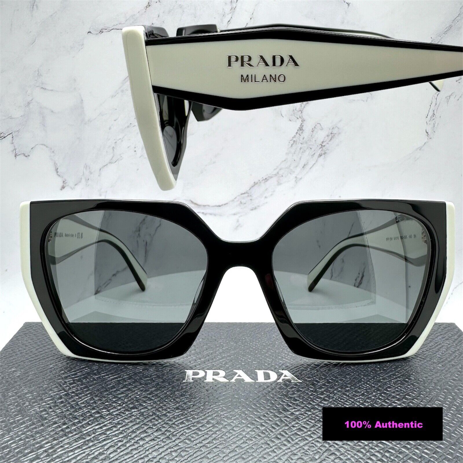 Prada New Prada Sunglasses Womens Black White Symbole Logo Size ONE SIZE - 5 Thumbnail