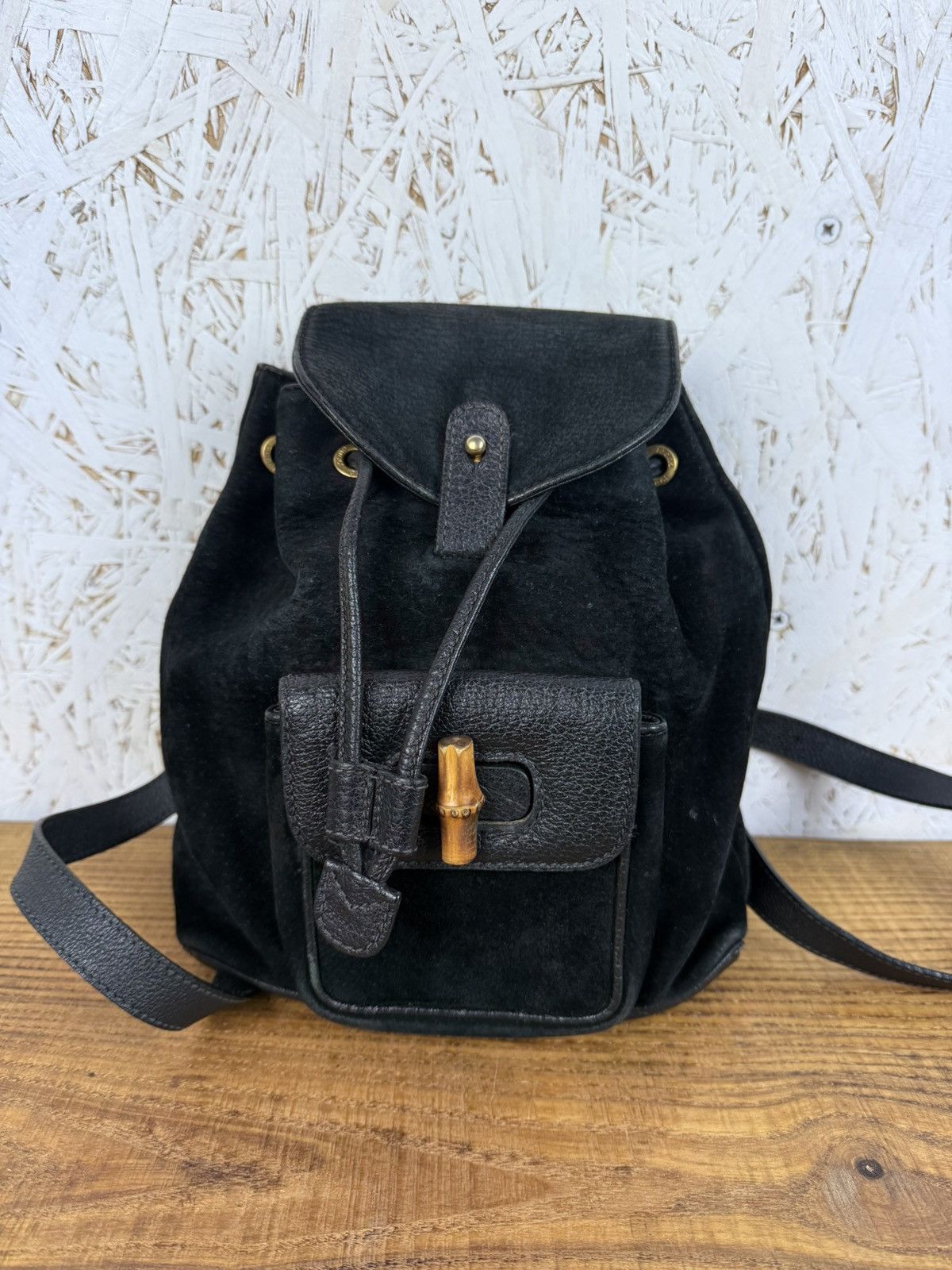 Gucci Vintage Gucci Suede Leather Bamboo Handle Backpack Bag Black Size ONE SIZE - 1 Thumbnail