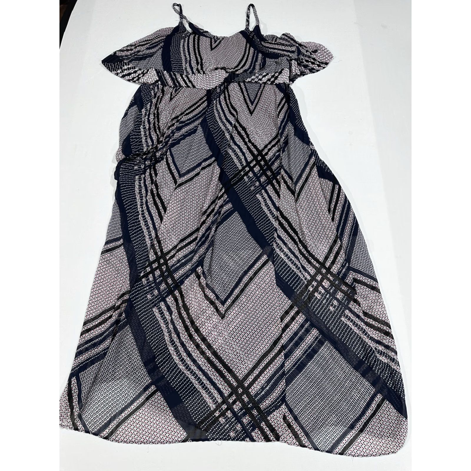 Vintage Lane Bryant Dress Womens Plus 1X Blue Red Geometric Maxi Strappy Lined Size XL / US 12-14 / IT 48-50 - 3 Thumbnail