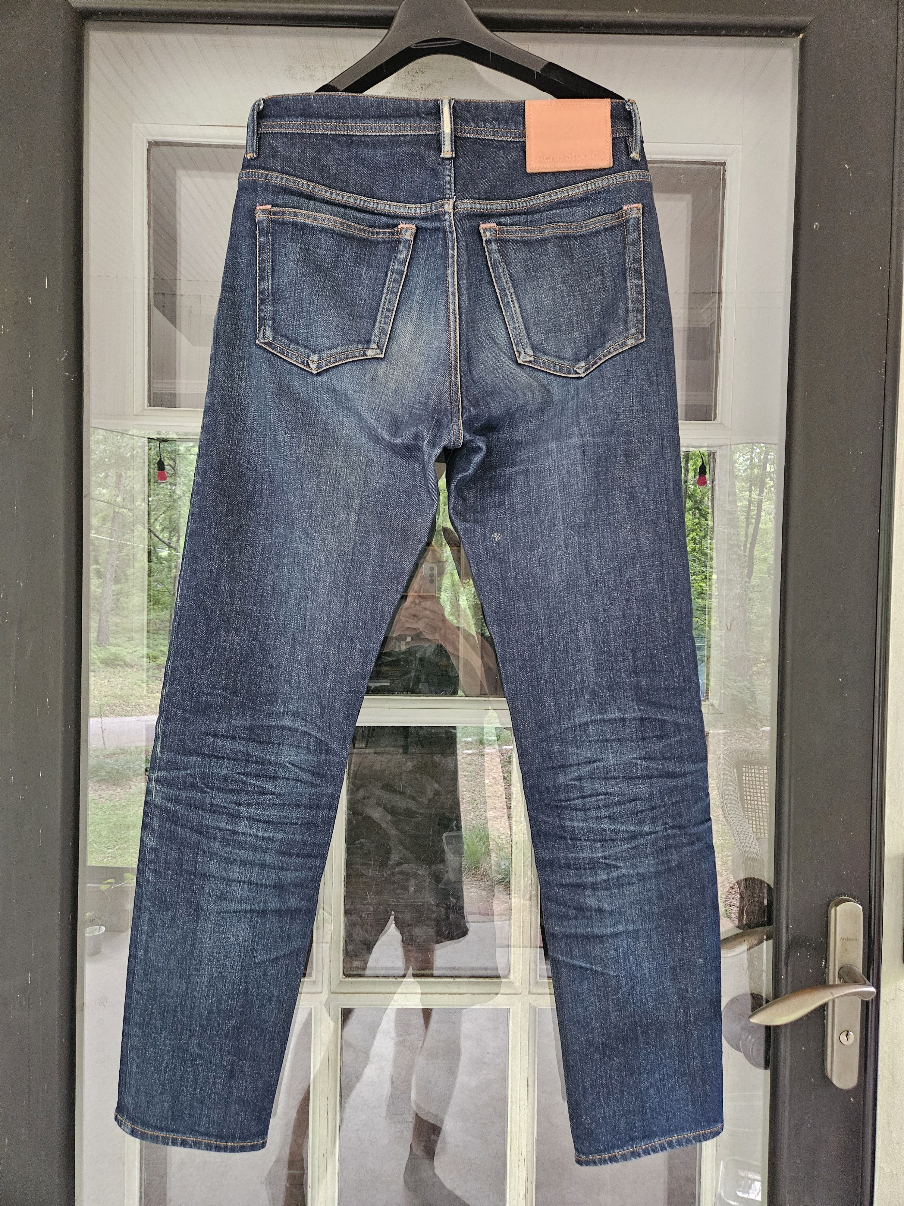River Dark Blue Leather Back Patch Denim Jeans
