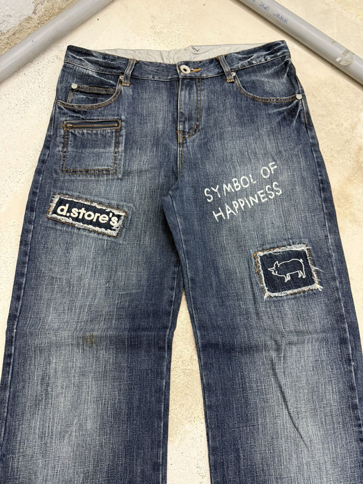 DrunknMunky × Japanese Brand Y2K Drug Store Japan Patchwork Cut & Sew Denim Pants Size US 32 / EU 48 - 3 Thumbnail