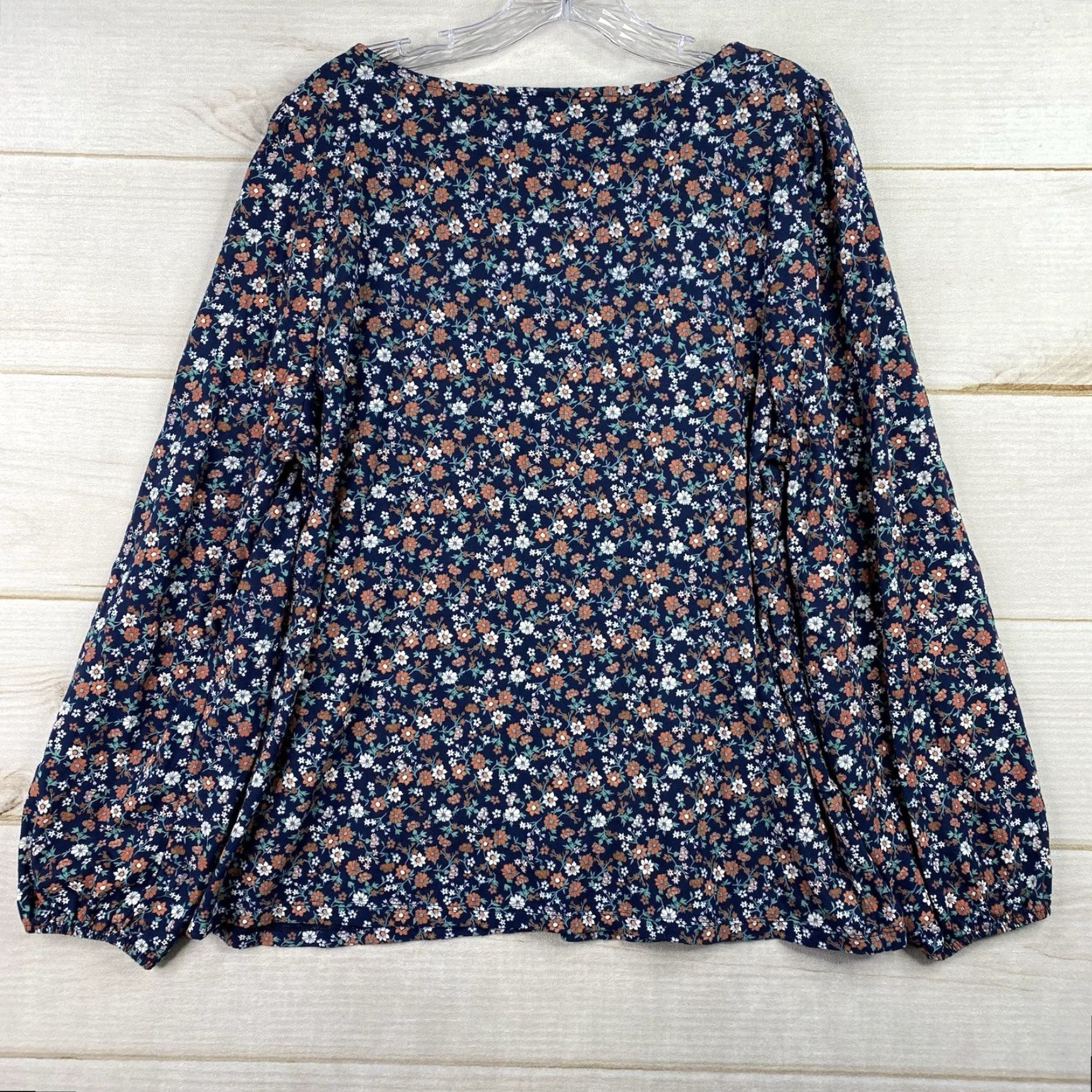 Lucky Brand Lucky Brand Top Womens XL Blue Micro Floral Long Sleeve Pullover Square Neck Blouse Size XL / US 12-14 / IT 48-50 - 7 Thumbnail