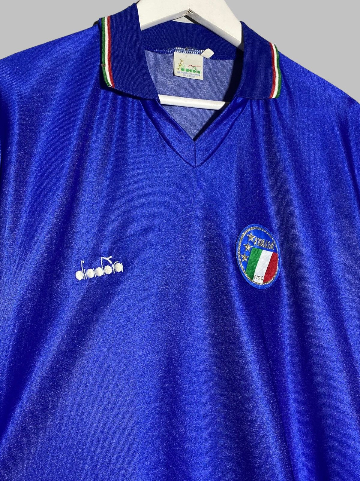 Diadora Vintage 80s Italy National Team Football Shirt Jeraey Blue Size US L / EU 52-54 / 3 - 3 Thumbnail