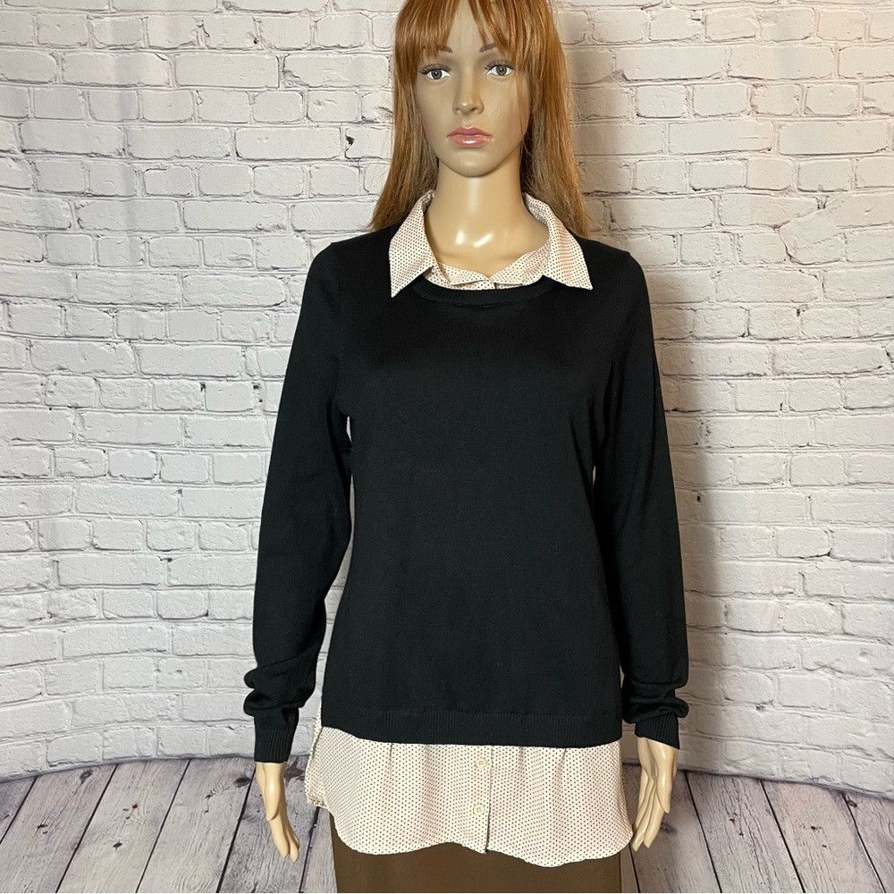 Adrianna Papell Adrianna Papell Twofer Collared Black Layered Sweater Blous Size M / US 6-8 / IT 42-44 - 2 Thumbnail