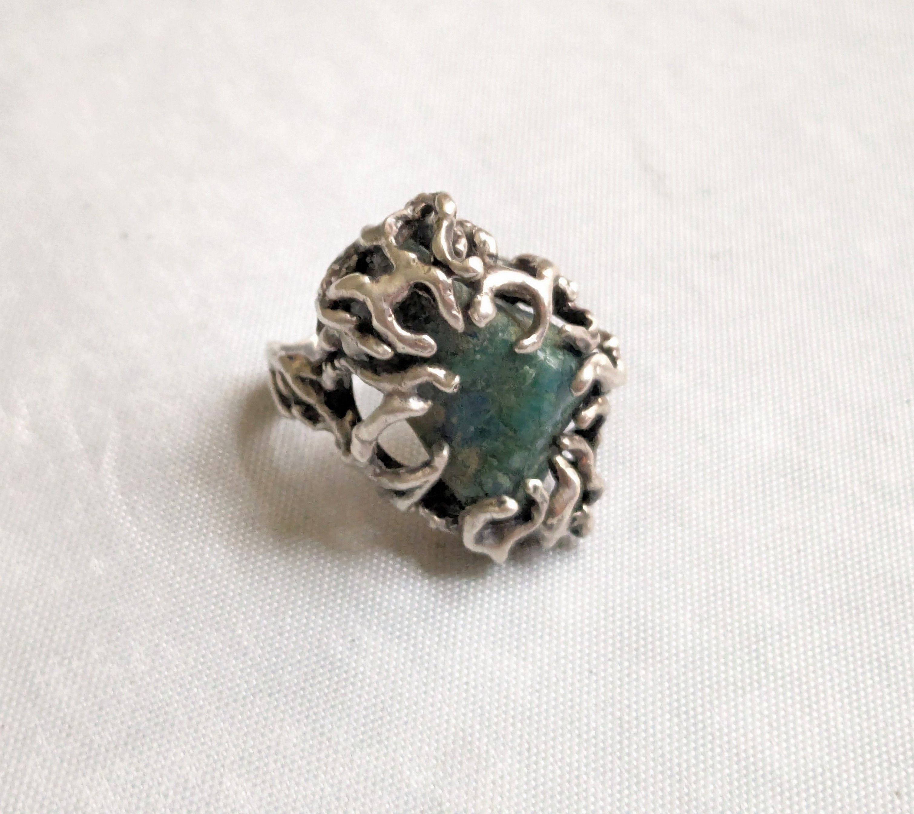 Jewelry Vintage Sterling Silver Ring Chrysocholla Brutalist 5.75 Size ONE SIZE - 1 Thumbnail
