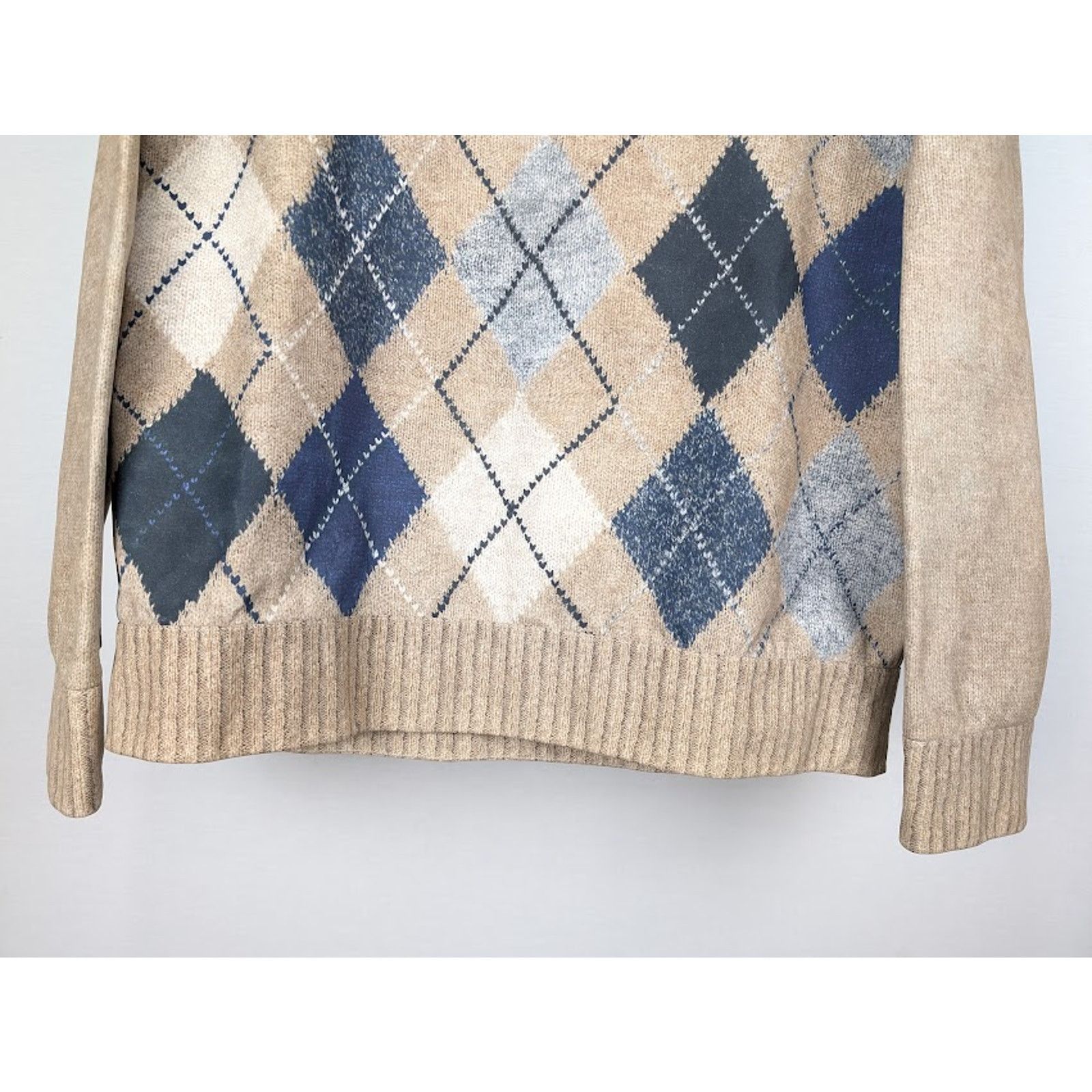 Bottega Veneta o1rshd1 Argyle Printed Leather Sweater in Camel/Grey/Blue Size US L / EU 52-54 / 3 - 5 Thumbnail