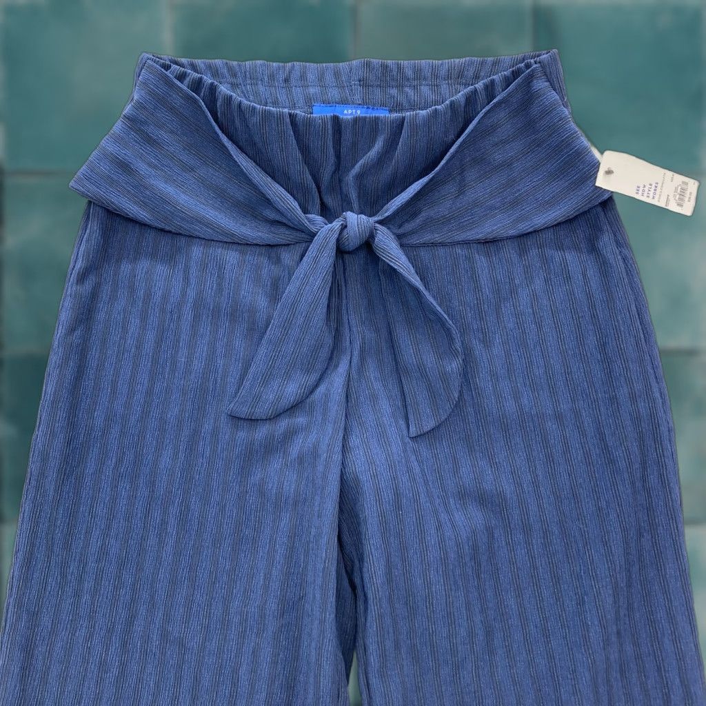 Apt. 9 Apt. 9 Pants Women's Medium Blue Pull On Wide Leg Stretch Fabric Tie Waist NWT Size 32" / US 10 / IT 46 - 1 Thumbnail