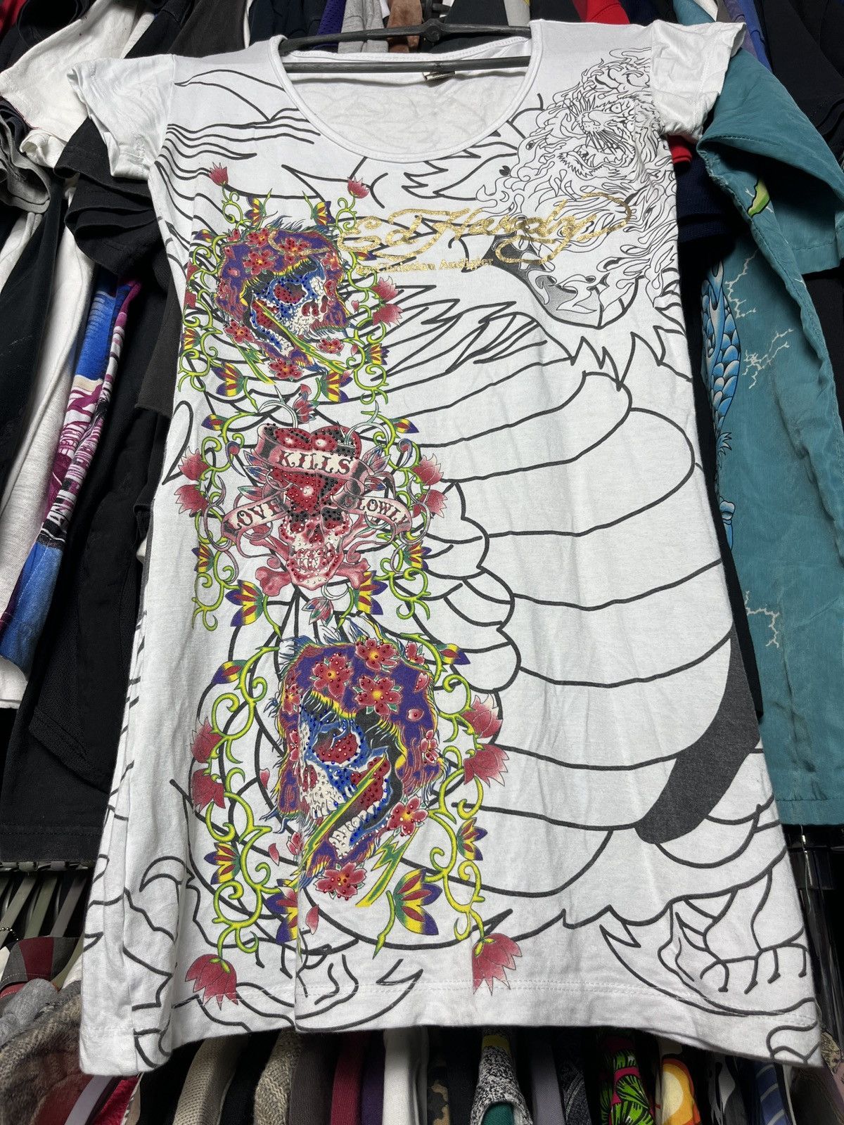 Christian Audigier ED HARDY CHRISTIAN AUDIGIER Y2000K OVERPRINTED DRESS - 1366 Size L / US 10 / IT 46 - 2 Thumbnail