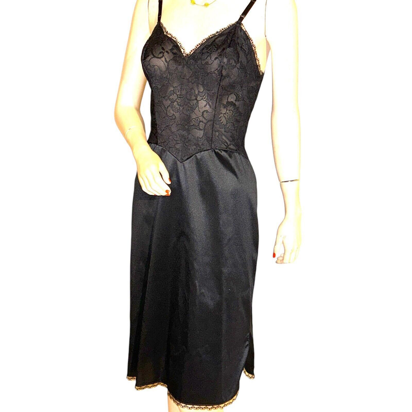 Designer VANITY FAIR Taffeta Stiff Noisy Black Lace Full Slip Sz 32 Size ONE SIZE - 2 Thumbnail