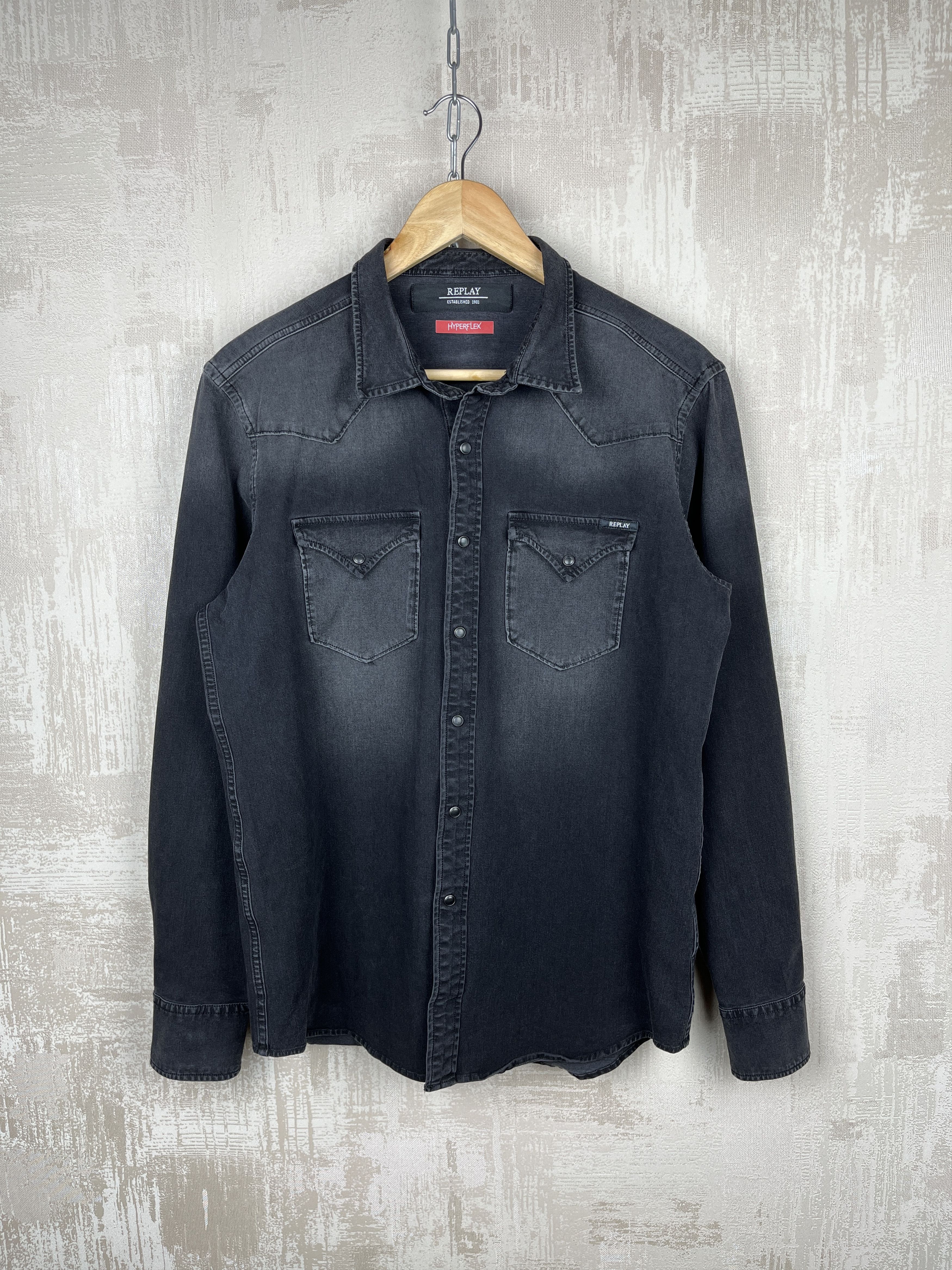 Replay Replay Hyperflex Western Pearl Snap Denim Shirt Slim Fit Size US M / EU 48-50 / 2 - 2 Thumbnail