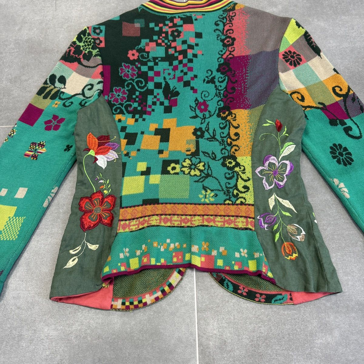 Vintage Ivko Handwritten Emotion Emerald Linen Sweater Cardigan Size XS / US 0-2 / IT 36-38 - 22 Thumbnail