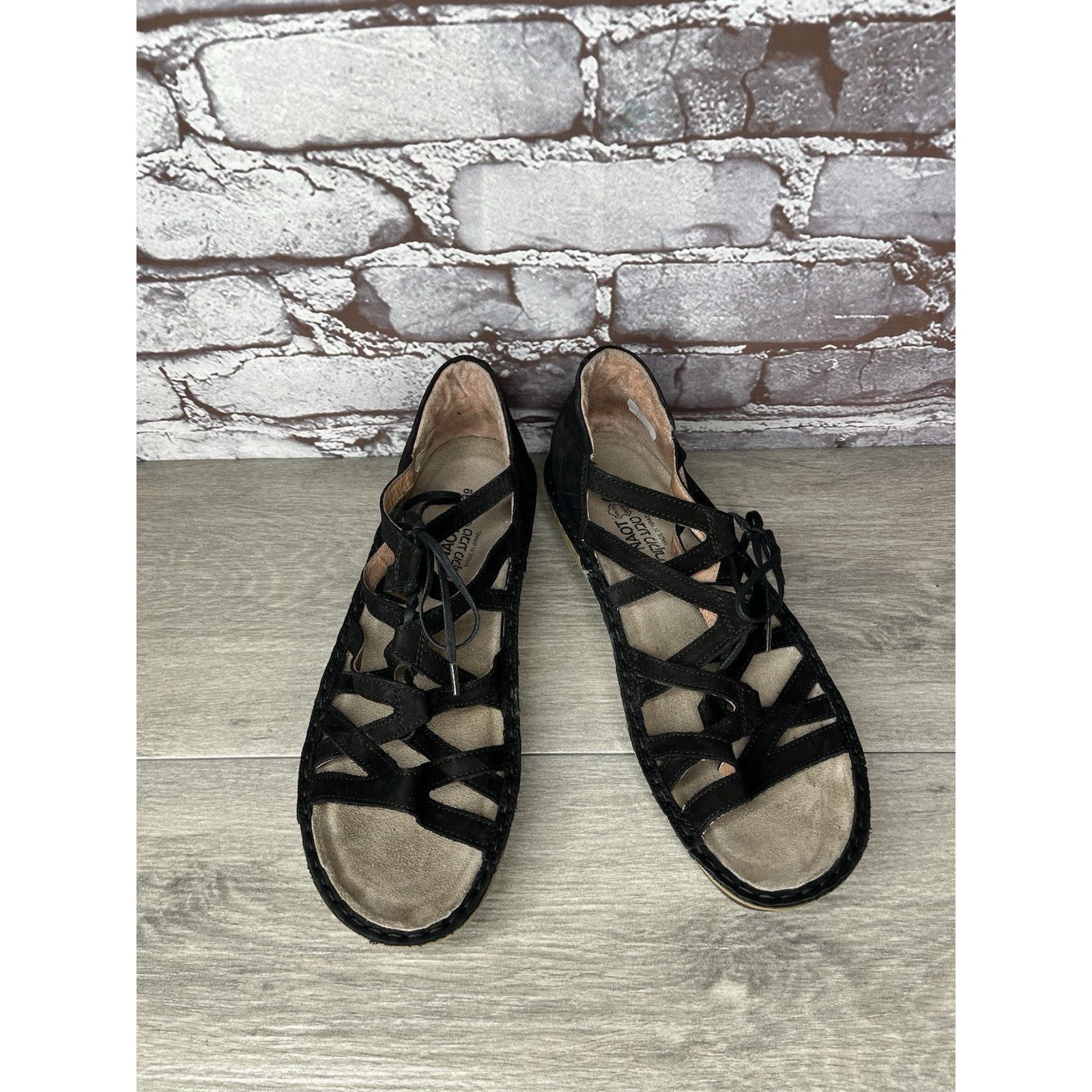 Nat Nast Naot Black Suede Leather Lace Up Open Toe Wedge Sandals Wome Size US 8.5 / IT 38.5 - 6 Thumbnail
