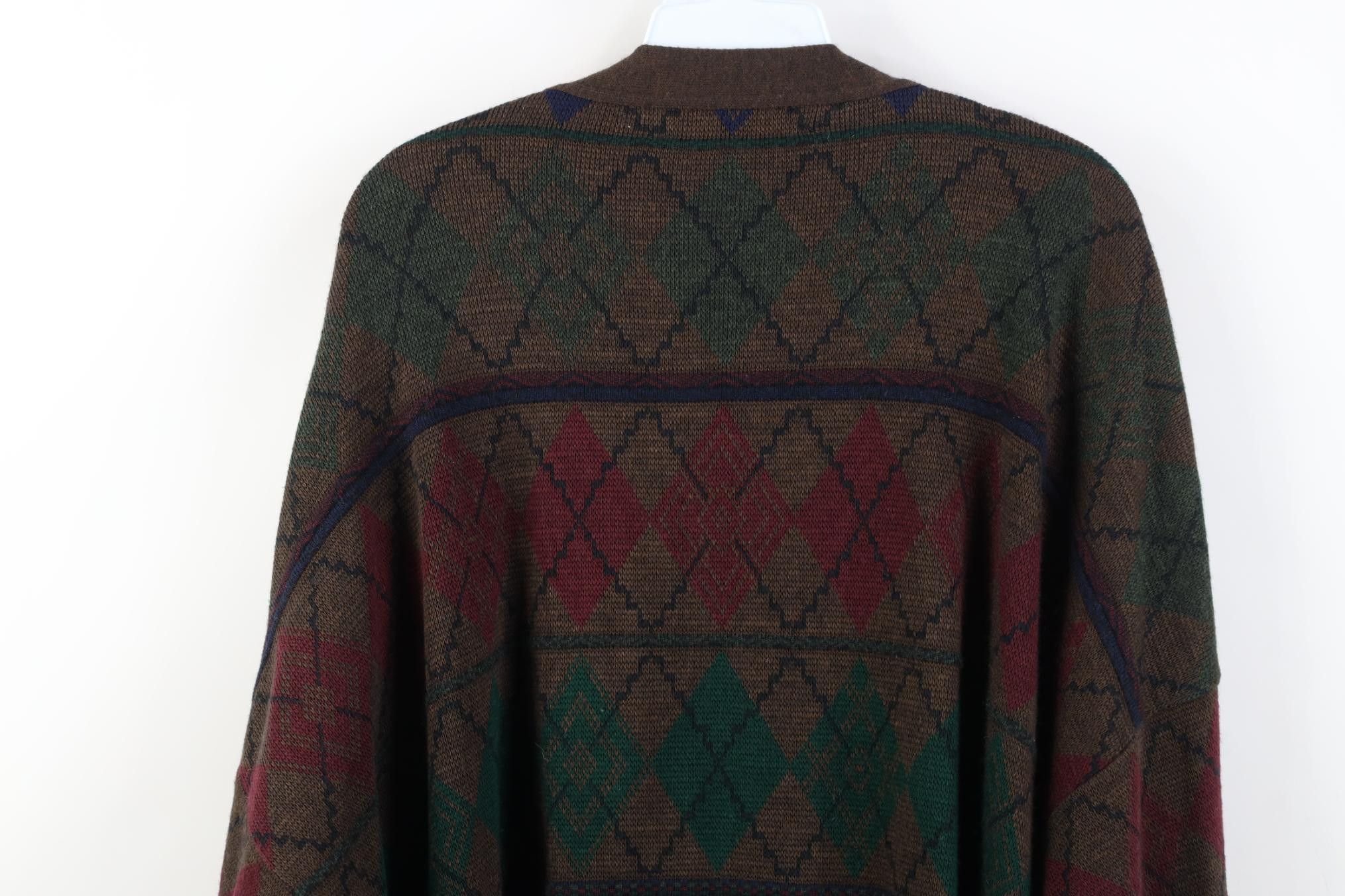Vintage Vintage 90s Streetwear Knit Argyle Diamond Cardigan Sweater Size US XXL / EU 58 / 5 - 11 Thumbnail