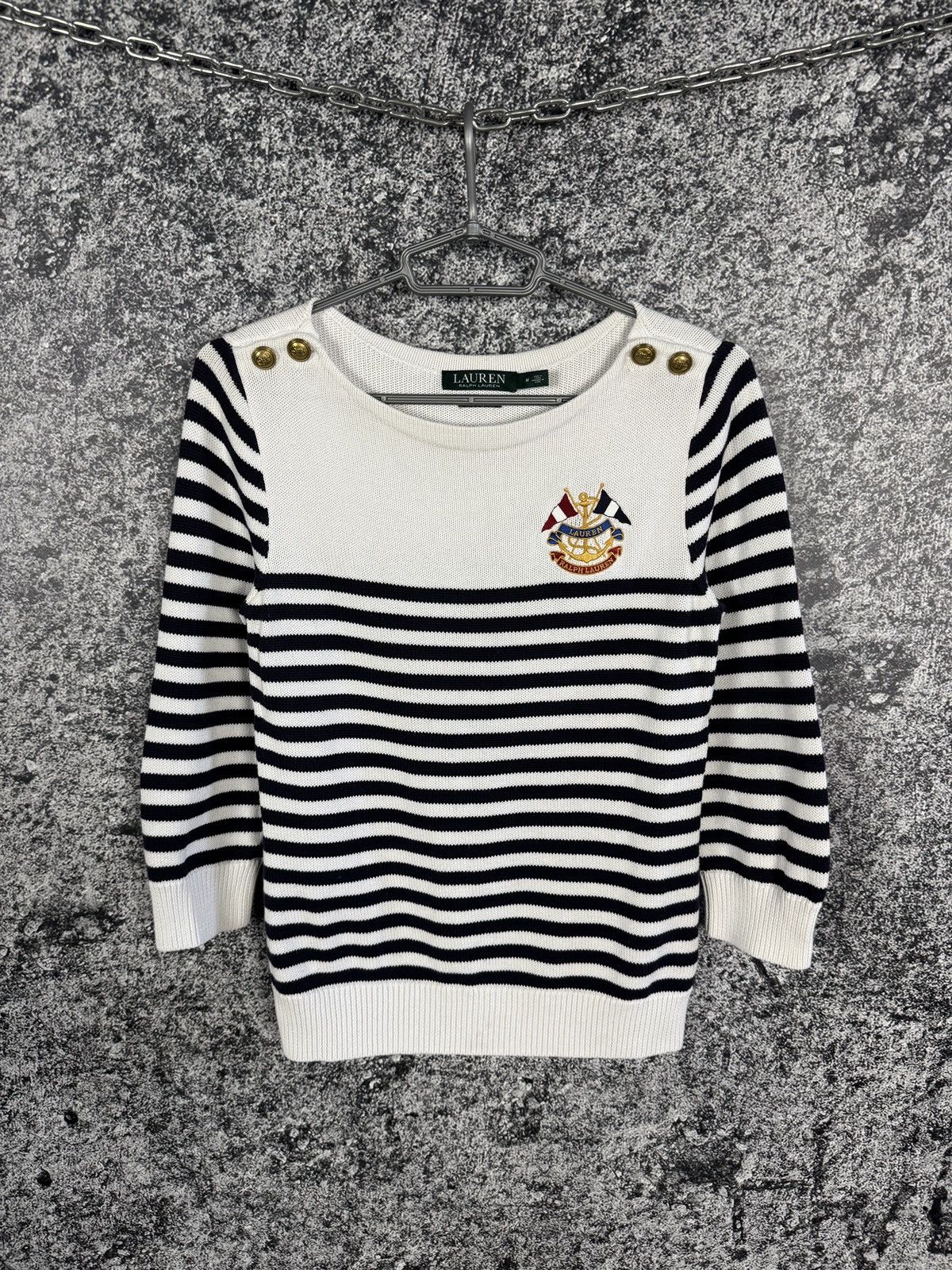 Lauren Ralph Lauren Lauren Ralph Lauren Denim Knit Striped Sweater Anchor Logo Size M / US 6-8 / IT 42-44 - 1 Thumbnail