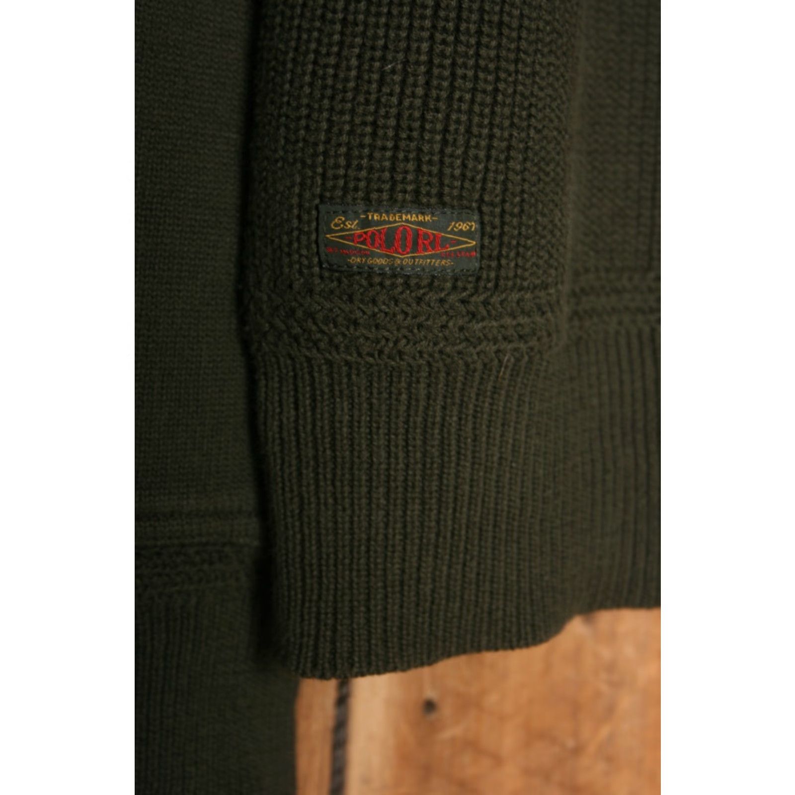 Polo Ralph Lauren VINTAGE Polo Ralph Lauren Green Rib Knit Rugby Military Shawl Collar Sweater Men's Sz. L Size US L / EU 52-54 / 3 - 4 Thumbnail