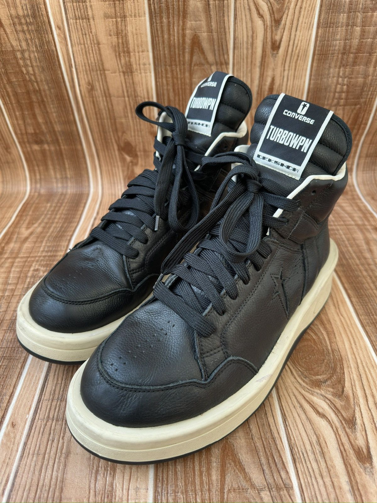 Converse × Rick Owens Drkshdw Rick Owens DRKSHDW TURBOWPN Mid Black Cloud Cream Size US 12 / EU 45 - 1 Thumbnail
