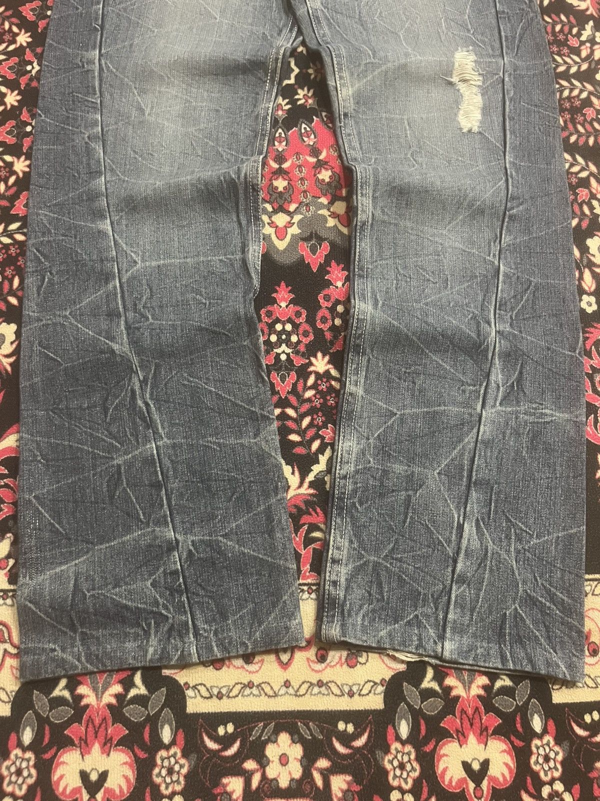 Hysteric Glamour Japanese Brand Jungle Storm Blue Cracked Distressed Jeans Size US 32 / EU 48 - 7 Thumbnail