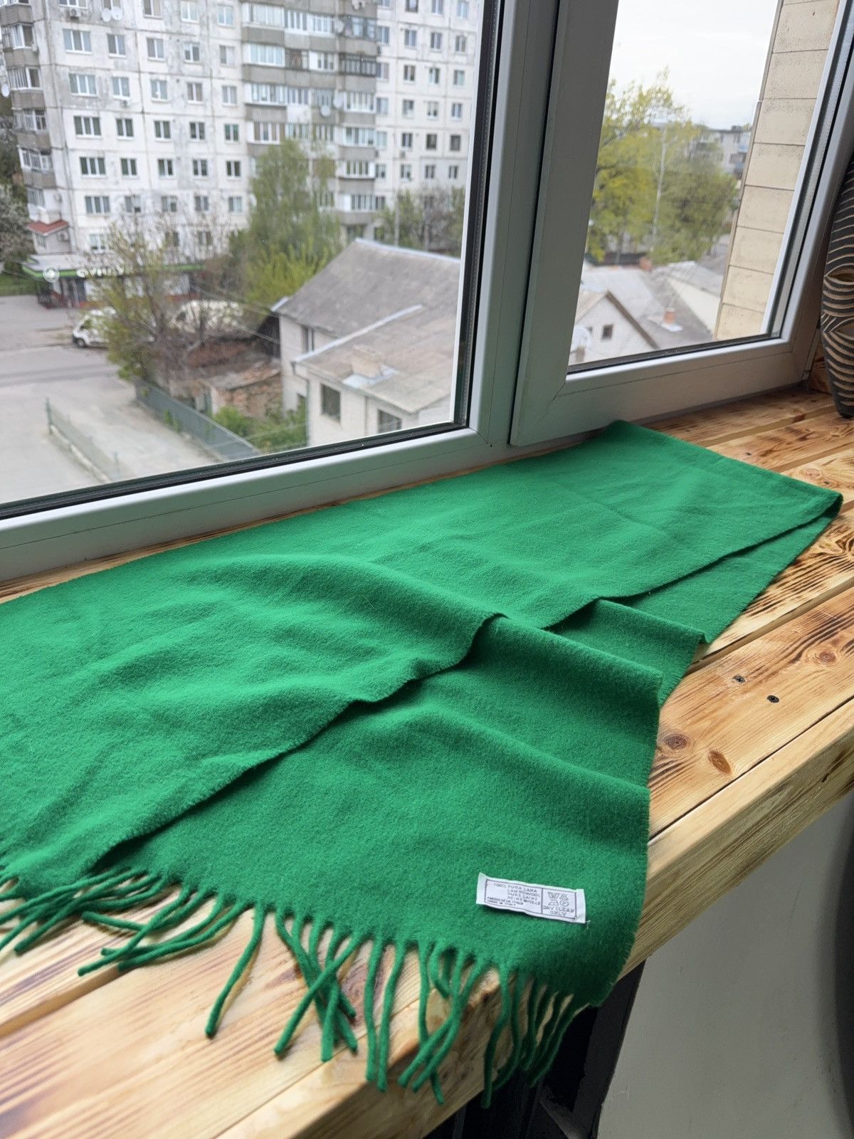 Vintage 90s Luxury Vintage Italian Wool Scarf Green Minimal Luxury Size ONE SIZE - 3 Thumbnail