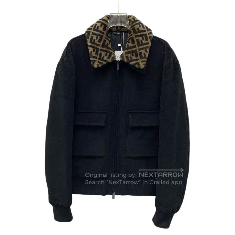 Fendi Fendi Black Wool Logo Jacquard Fleece Lined Zipper Long Sl Size US L / EU 52-54 / 3 - 1 Thumbnail