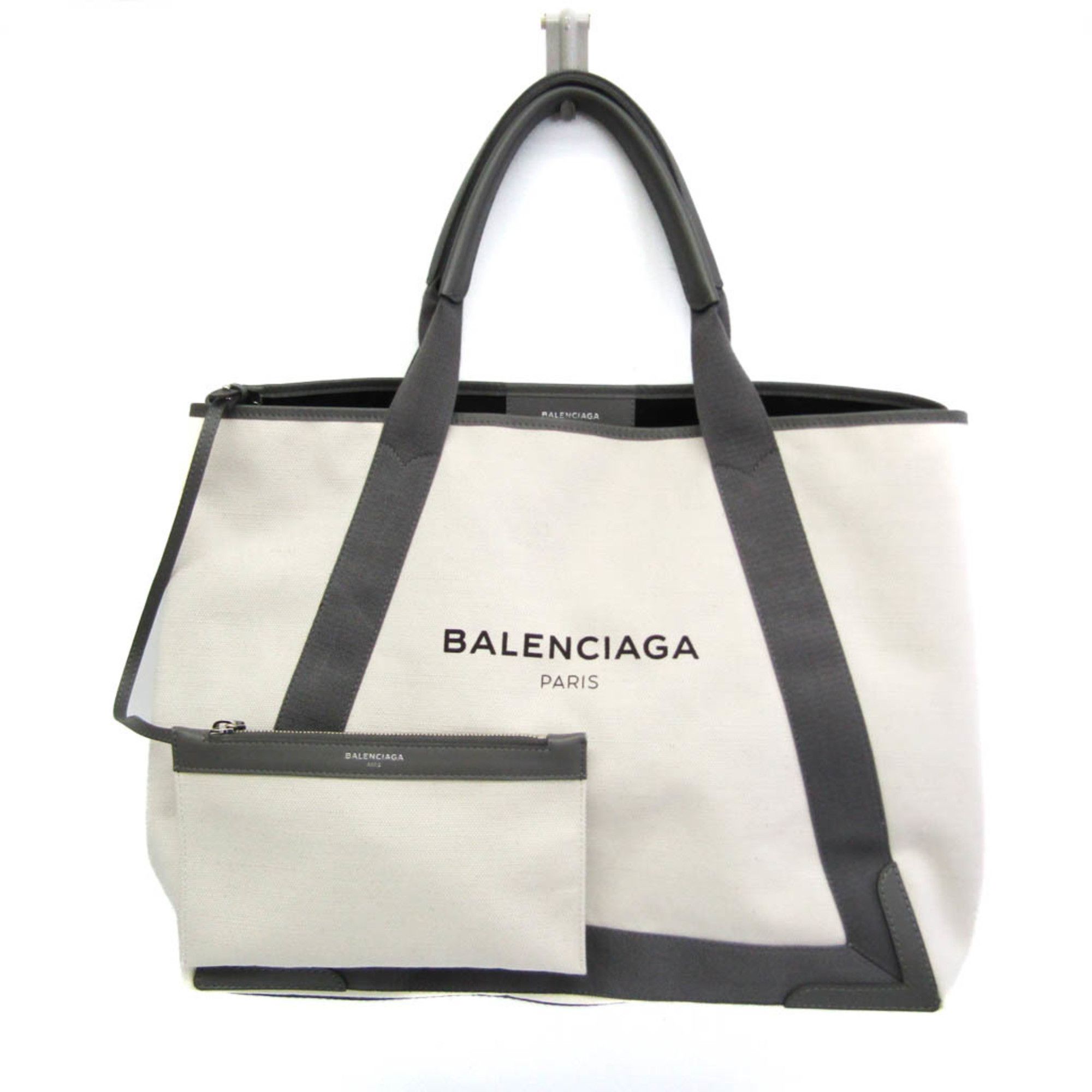 Balenciaga Navy Cabas M 339936 Women's CanvasLeather Tote Bag CreamGray