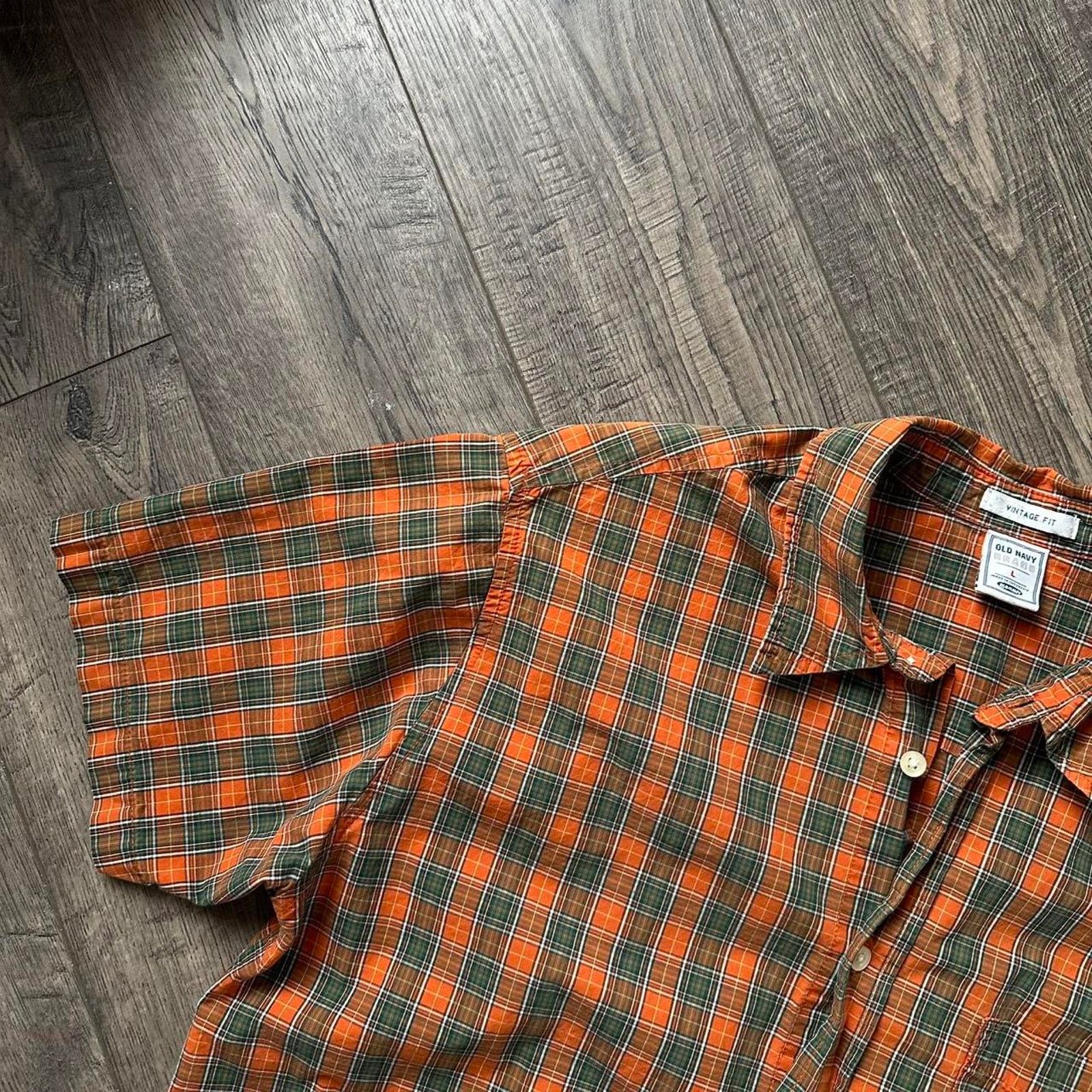 Old Navy Y2K Old Navy Orange Green Plaid Short Sleeve Button Up Polo Size US L / EU 52-54 / 3 - 5 Thumbnail