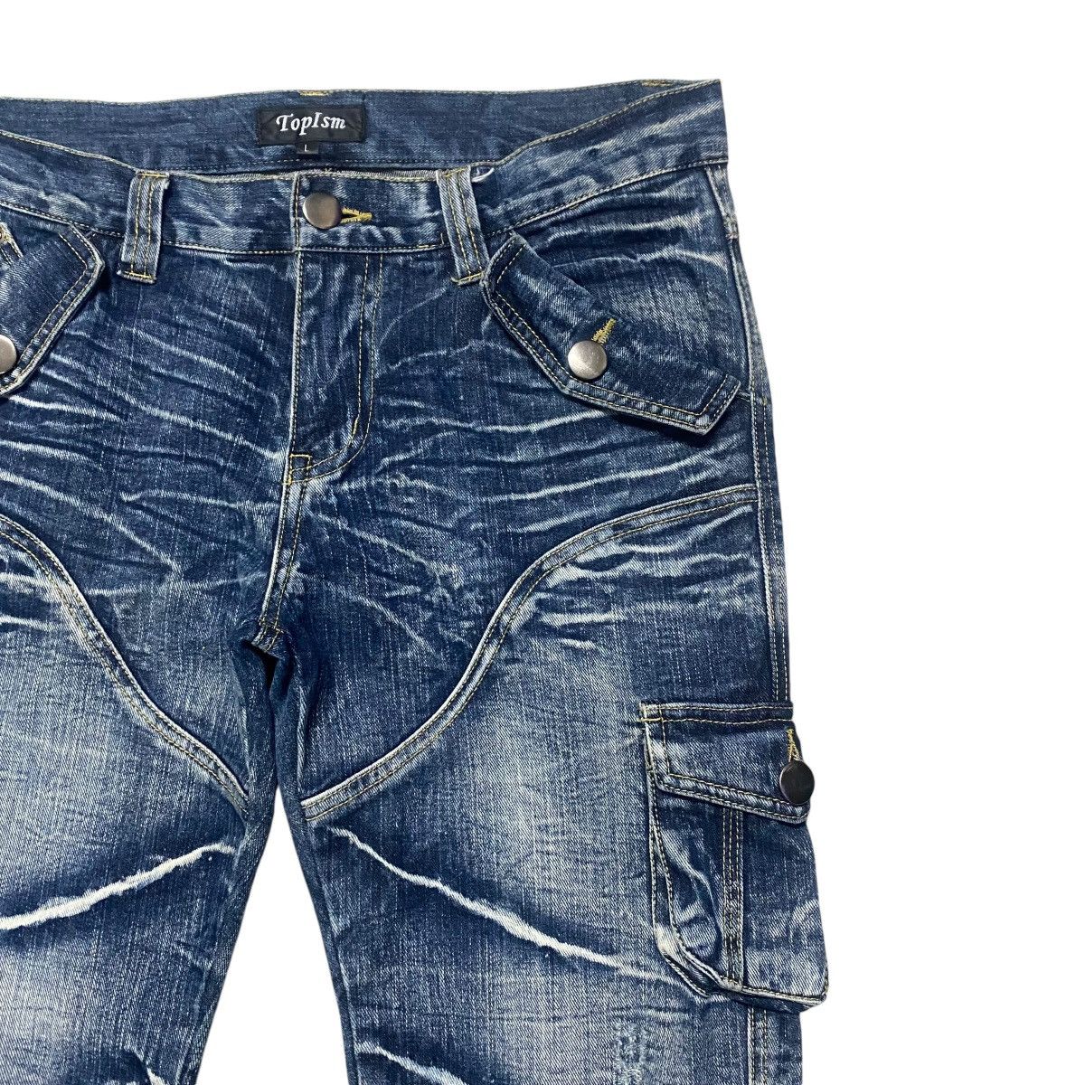 Japanese Brand Vintage TOPISM Denim Super Flare Cargo Pants Size US 34 / EU 50 - 4 Thumbnail