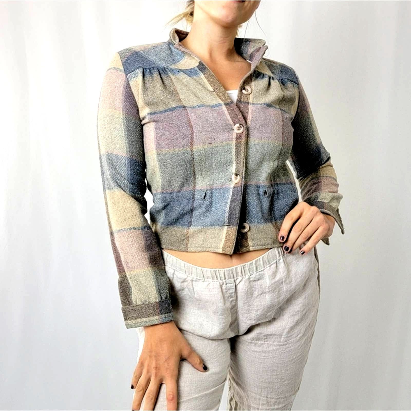 Vintage Vintage 80's Cottage Prairie Wool Pastel Plaid Jacket Size M / US 6-8 / IT 42-44 - 6 Thumbnail