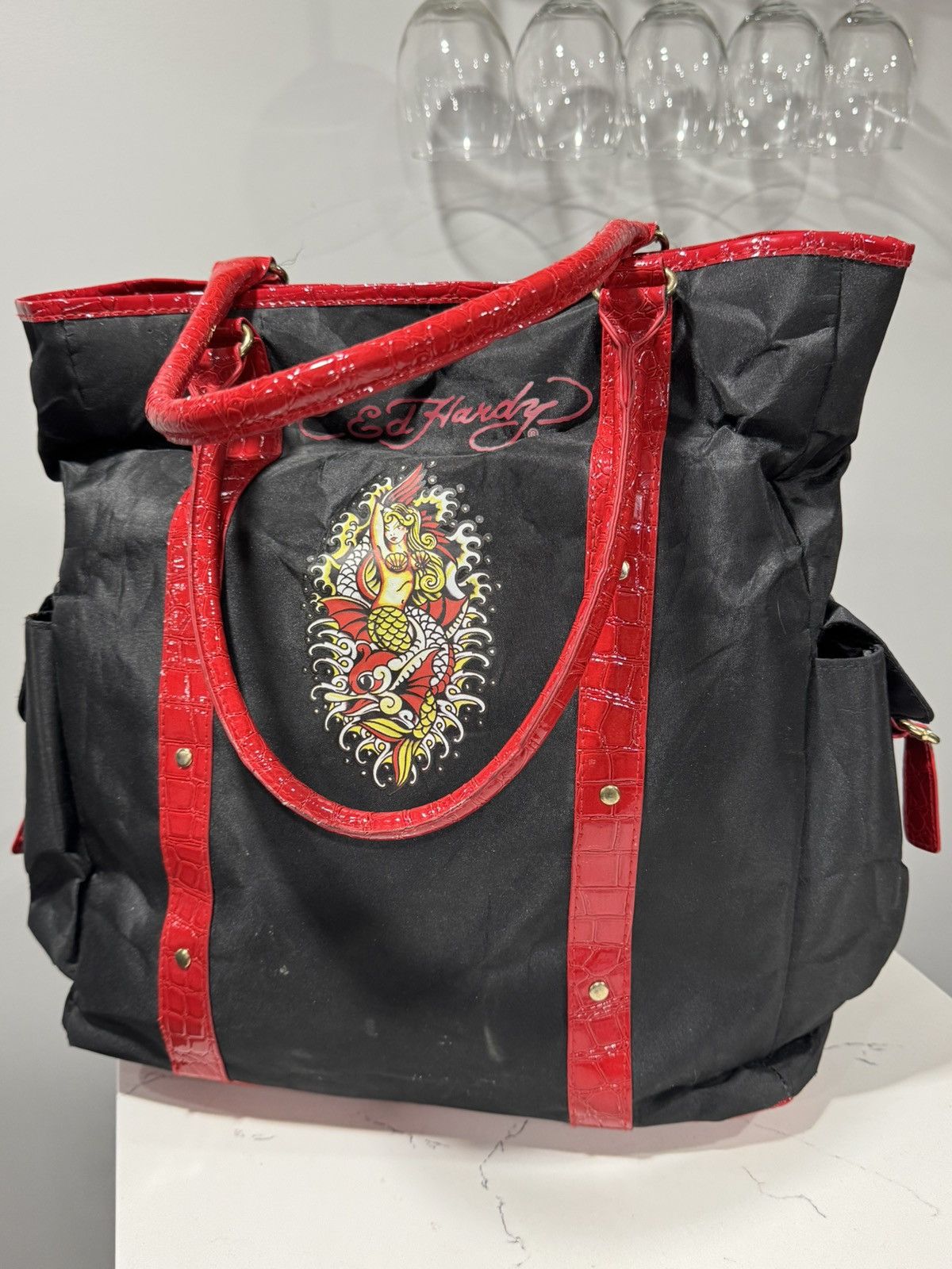 Ed Hardy Ed Hardy Mermaid Tattoo Tote Bag Black Red Y2K 2000s Size ONE SIZE - 5 Thumbnail