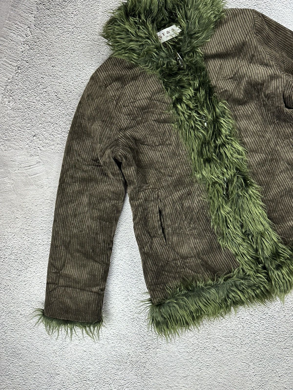 If Six Was Nine Crazy Fur Fuzzy Faux Corduroy Opium Jacket Gothic Coat Y2K Size L / US 10 / IT 46 - 3 Thumbnail