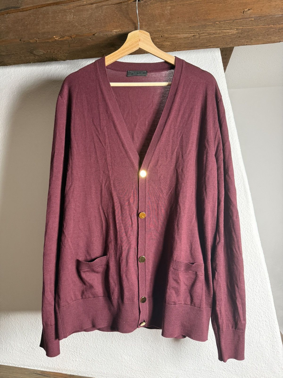Prada Luxury Prada Milano Burgundy Wool Silk Cardigan Size 56 Size US XL / EU 56 / 4 - 1 Thumbnail