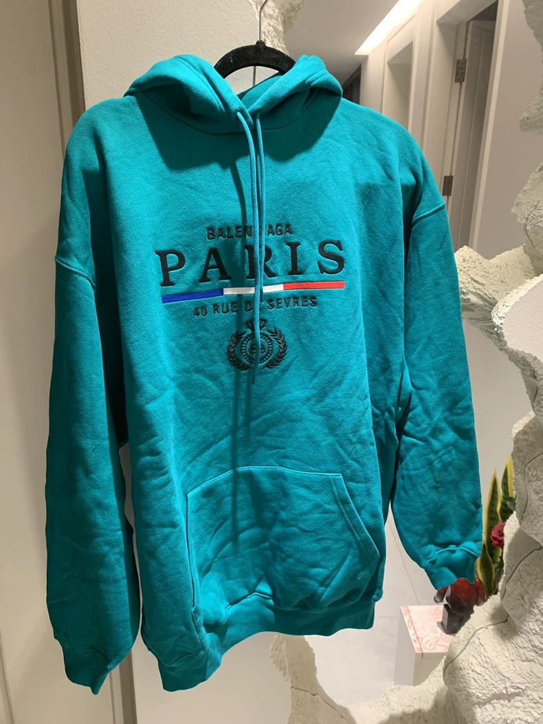 Balenciaga Balenciaga New Peacock Blue Embroidered Hoodie with Tags Size US S / EU 44-46 / 1 - 1 Thumbnail