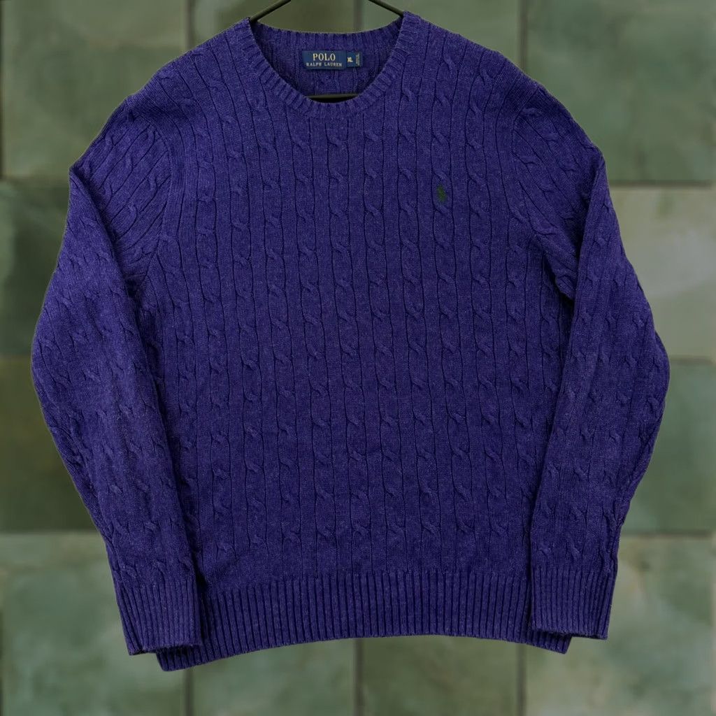 Polo Ralph Lauren VINTAGE Polo Ralph Lauren Sweater Mens XL Purple Long Sleeve 100% Silk Cable Knit Preppy Size US XL / EU 56 / 4 - 1 Thumbnail