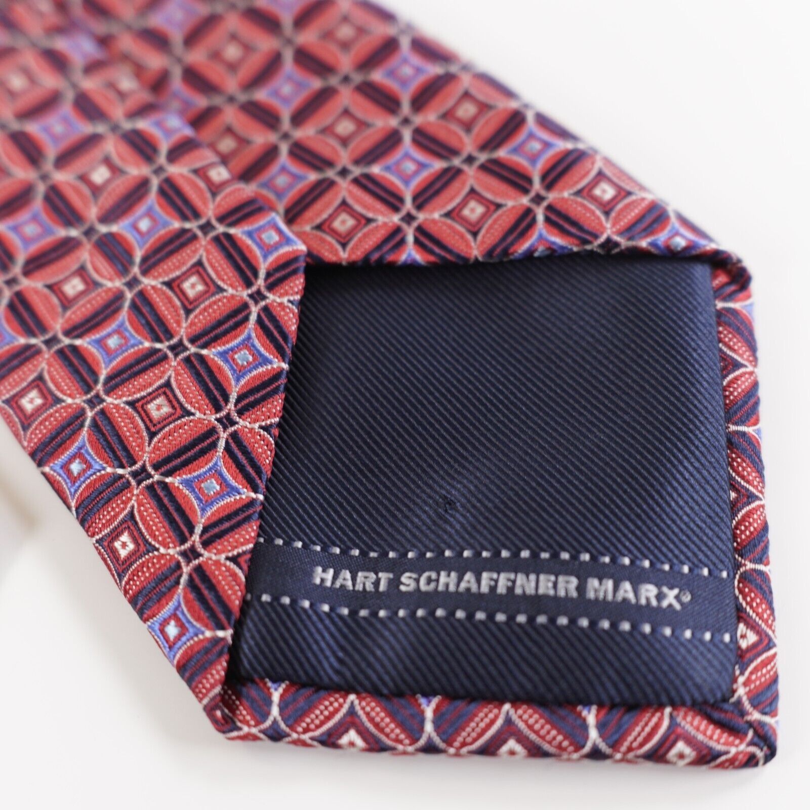 Hart Schaffner Marx Hart Schaffner Marx Red Blue Geometric Woven Silk Tie Size ONE SIZE - 4 Thumbnail