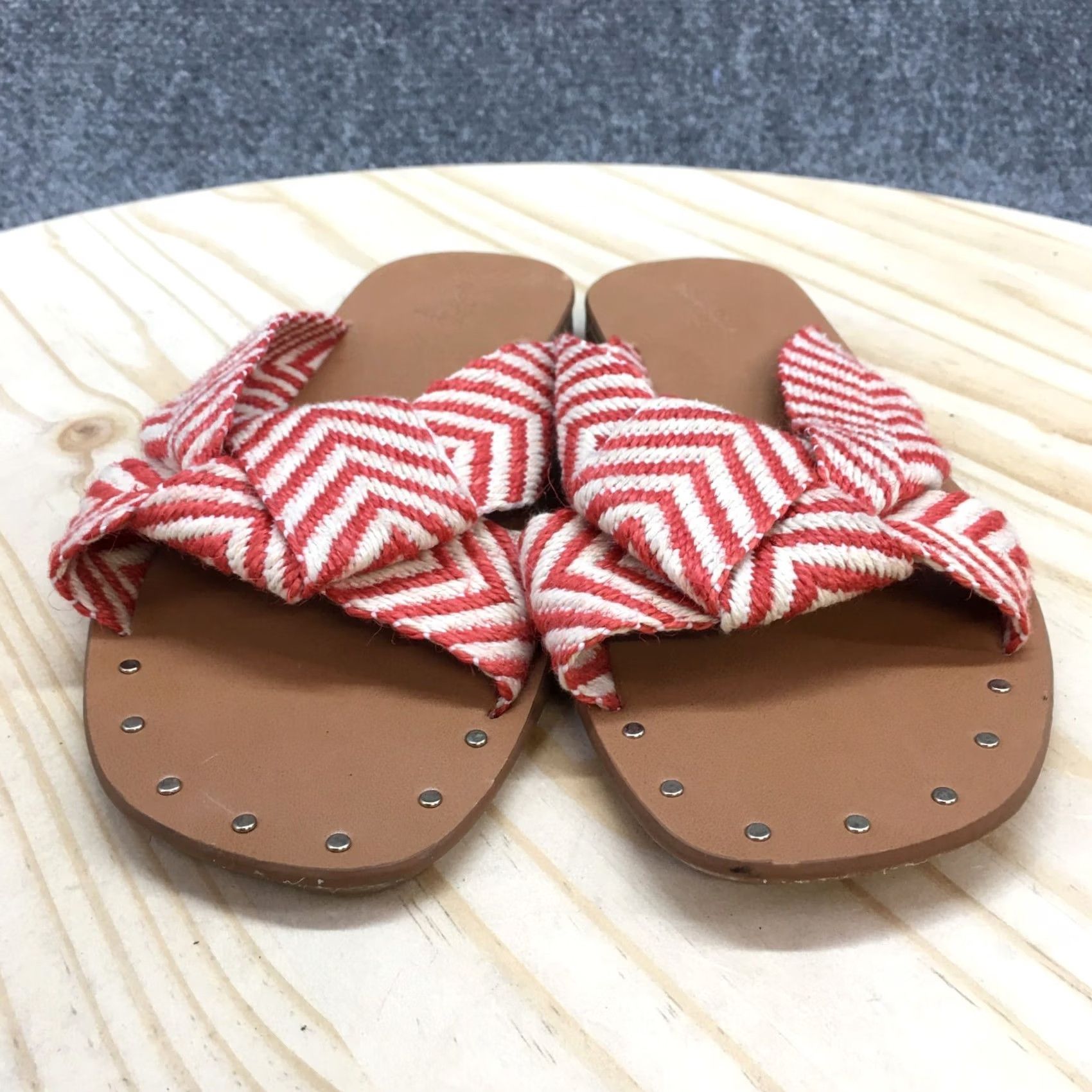 Vintage Universal Thread Sandals Womens 7 Louise Knotted Slip On Flats Slide White Red Size US 7 / IT 37 - 5 Thumbnail